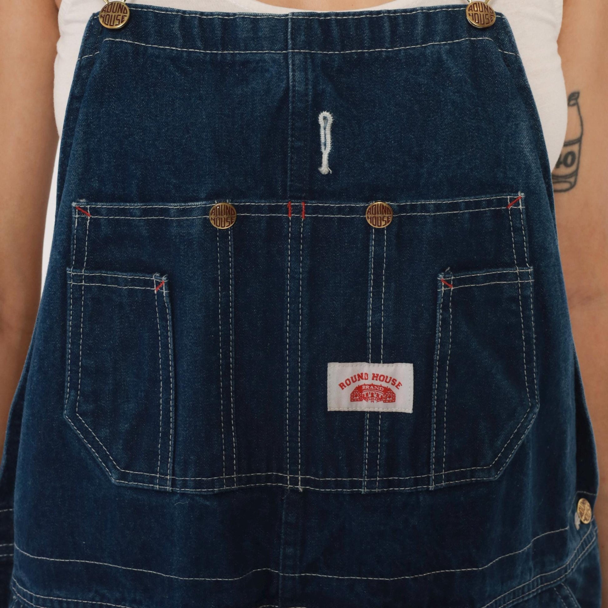 Y2K Roundhouse Dark Blue Denim Overalls Carpenter Workwear Cotton Extra Large