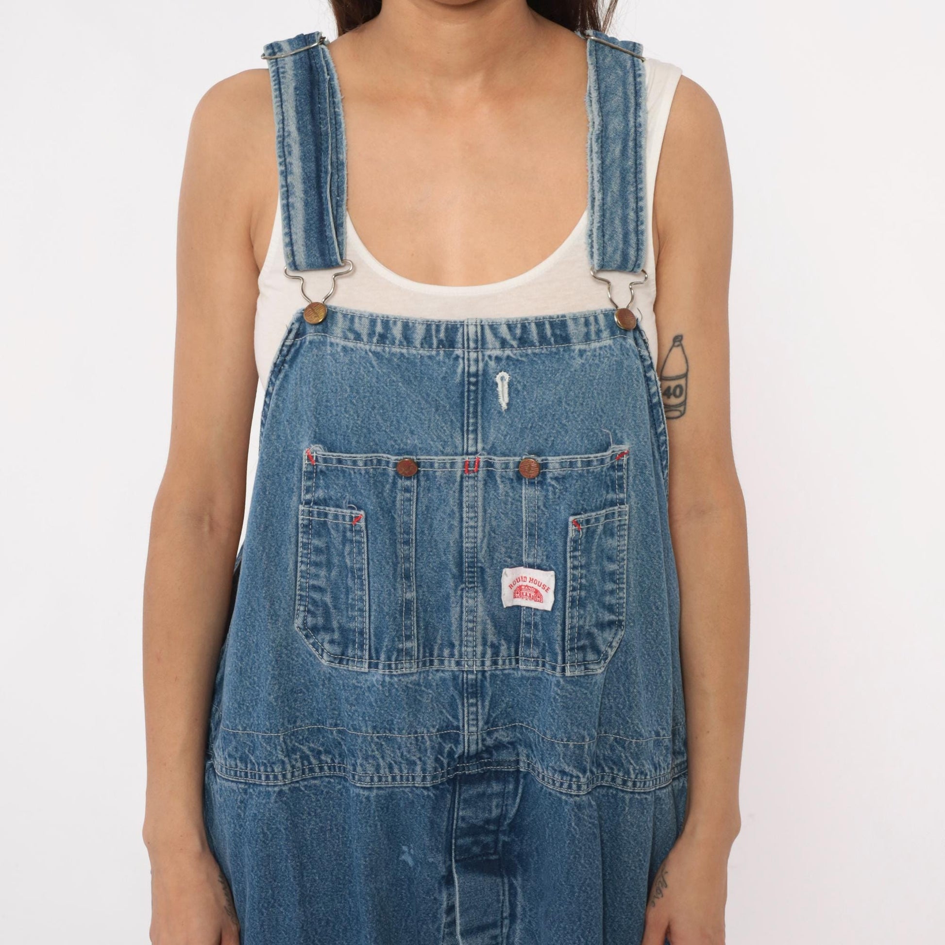 90s Roundhouse Denim Overalls Medium Wash Bib Straight Leg Medium