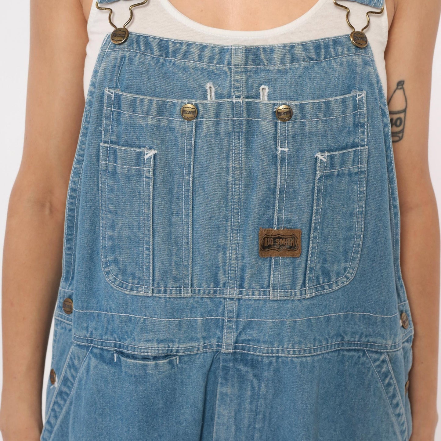 Y2K Big Smith Light Wash Denim Overalls Wide Leg Frayed Hem Medium