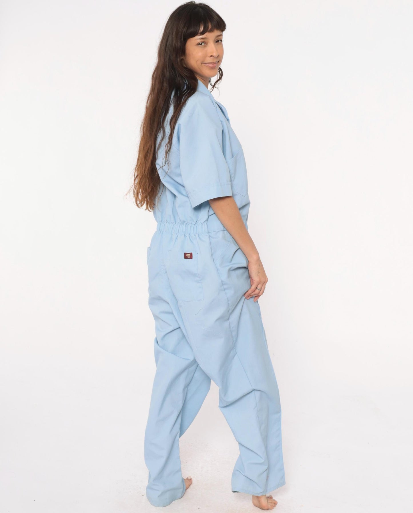 Parasuit Light Blue Jumpsuit Utility Coverall Belted Collar Large