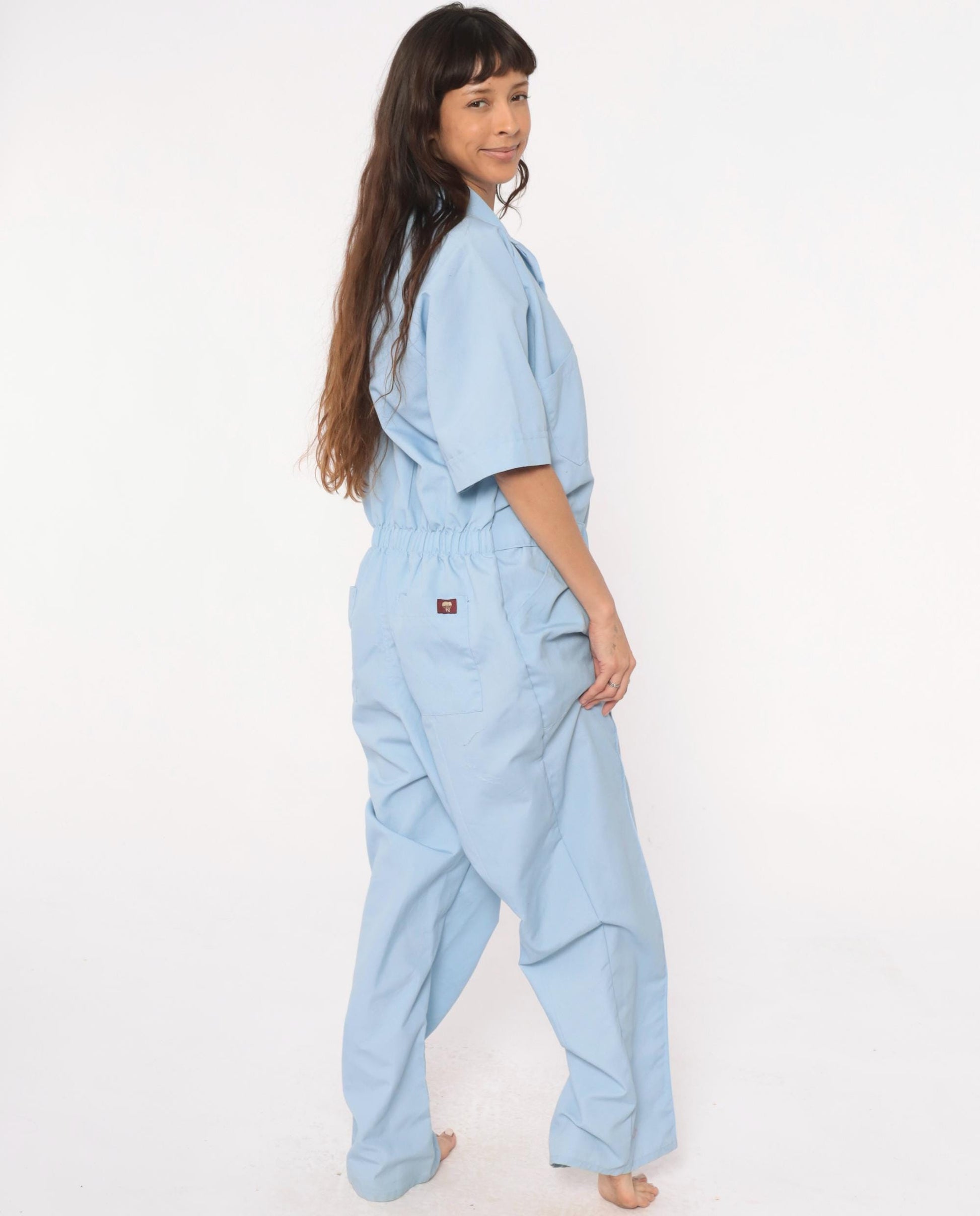 Parasuit Light Blue Jumpsuit Utility Coverall Belted Collar Large