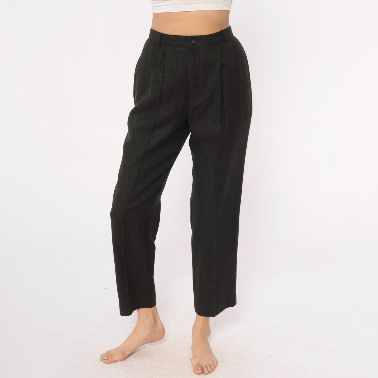 80s Chelsea Campbell Wool Trousers Blue High Waisted Pleated Tapered Medium
