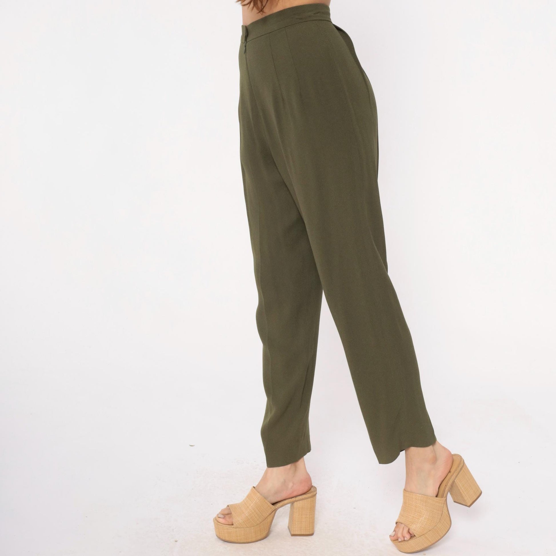 90s Zelda Olive Green High-Waisted Pleated Trousers Small S