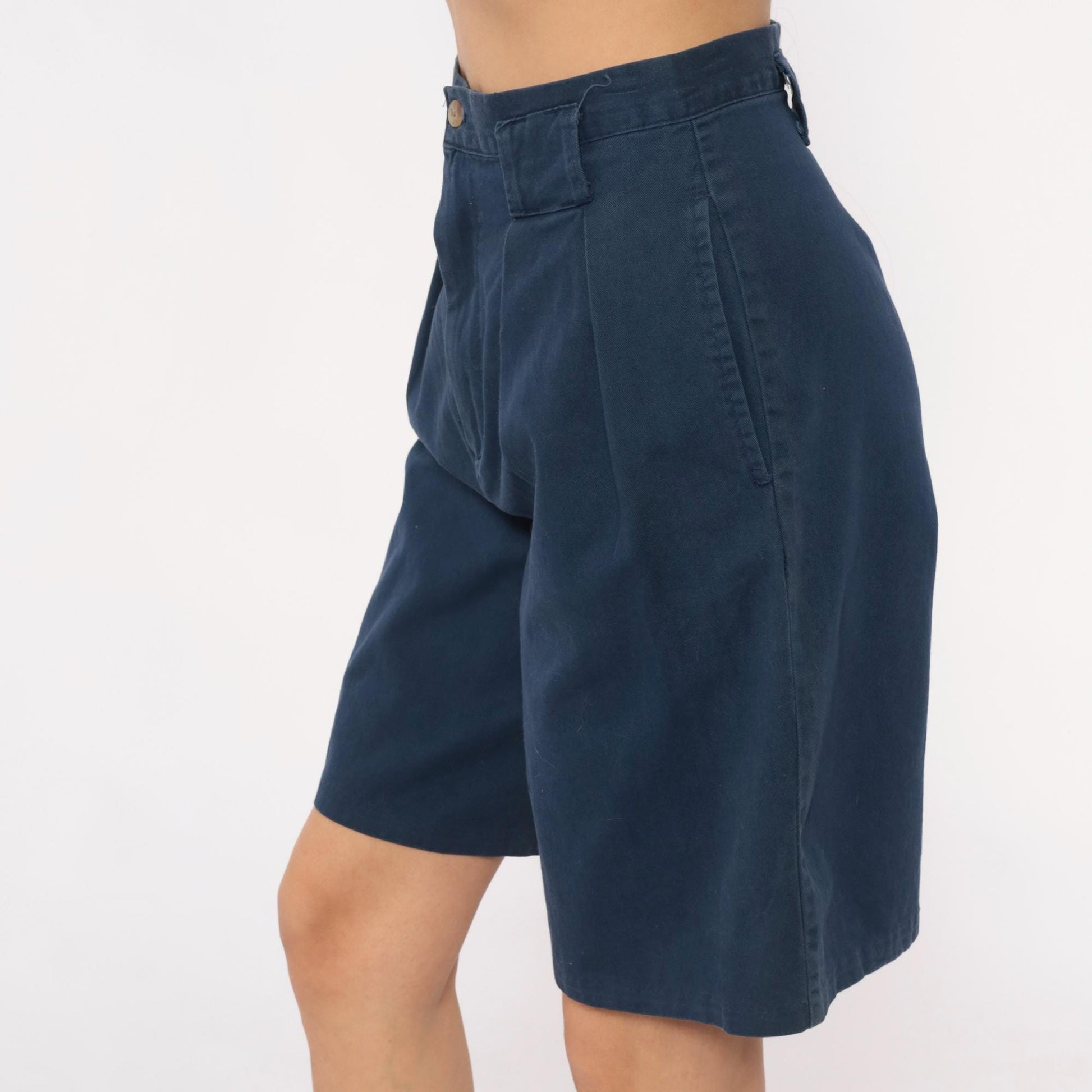 80s Palmetto's Navy Pleated High-Waist Shorts Small S