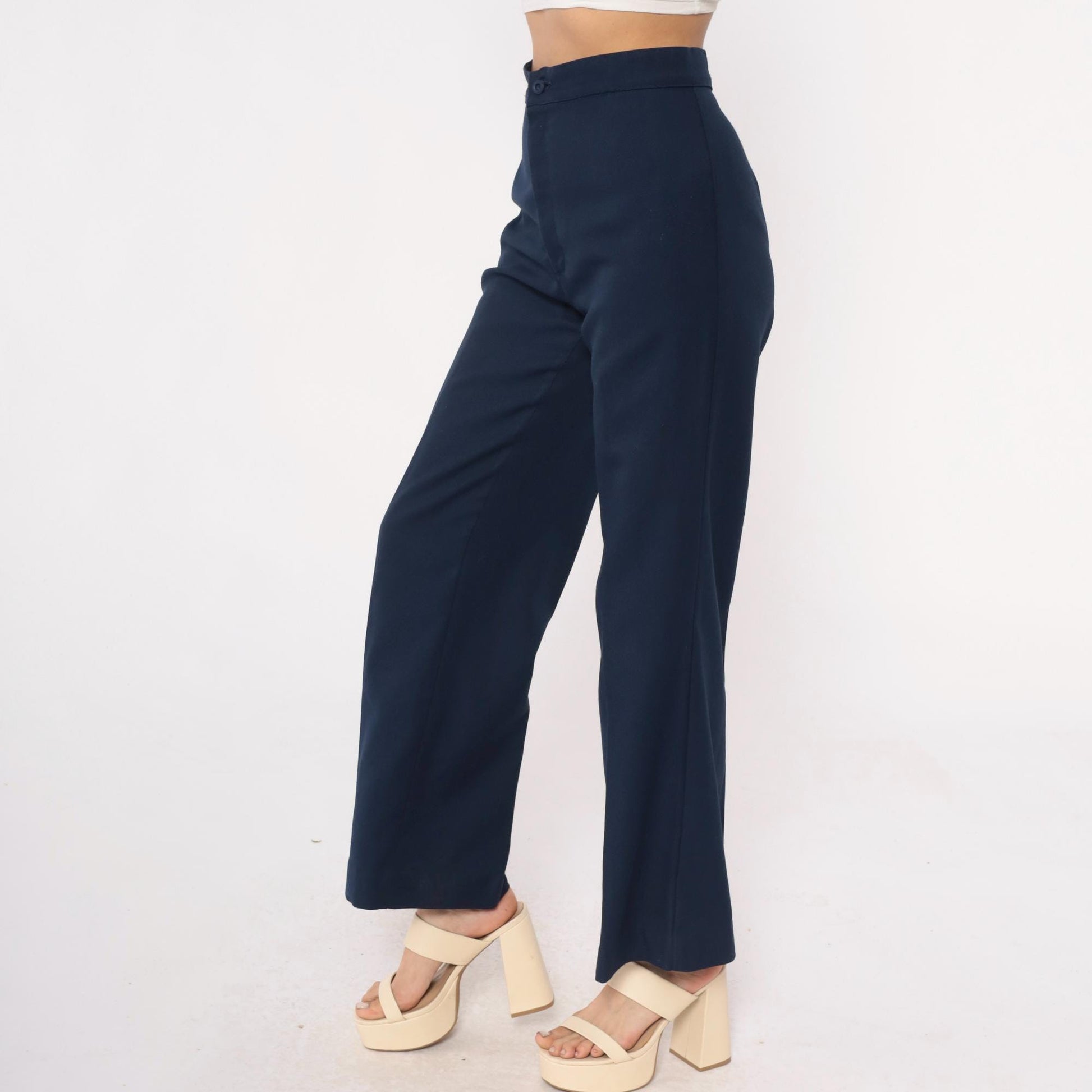70s Levi Strauss High-Waisted Wide-Leg Navy Trousers Small