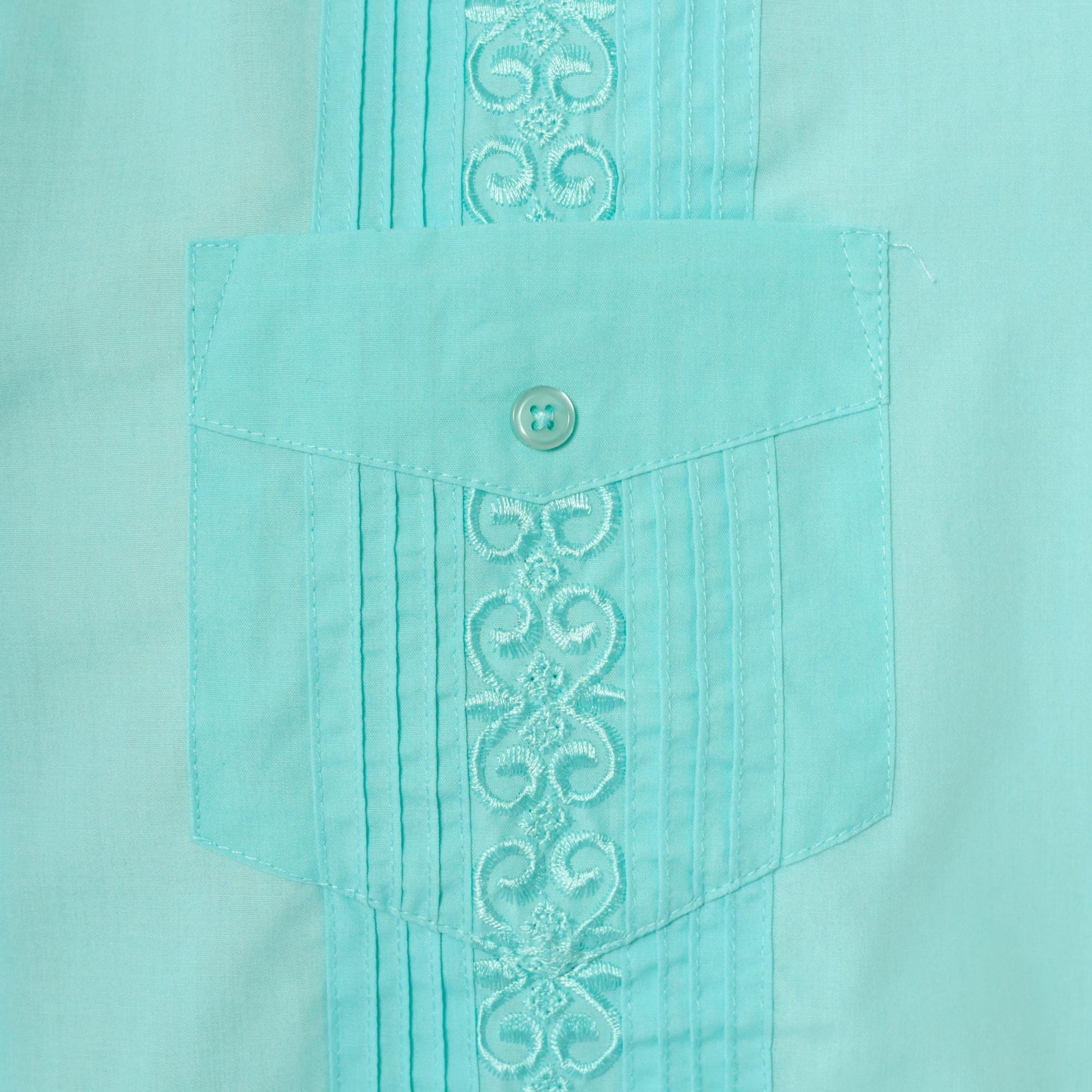 80s Tropicool Aqua Embroidered Pintuck Short Sleeve Shirt Medium