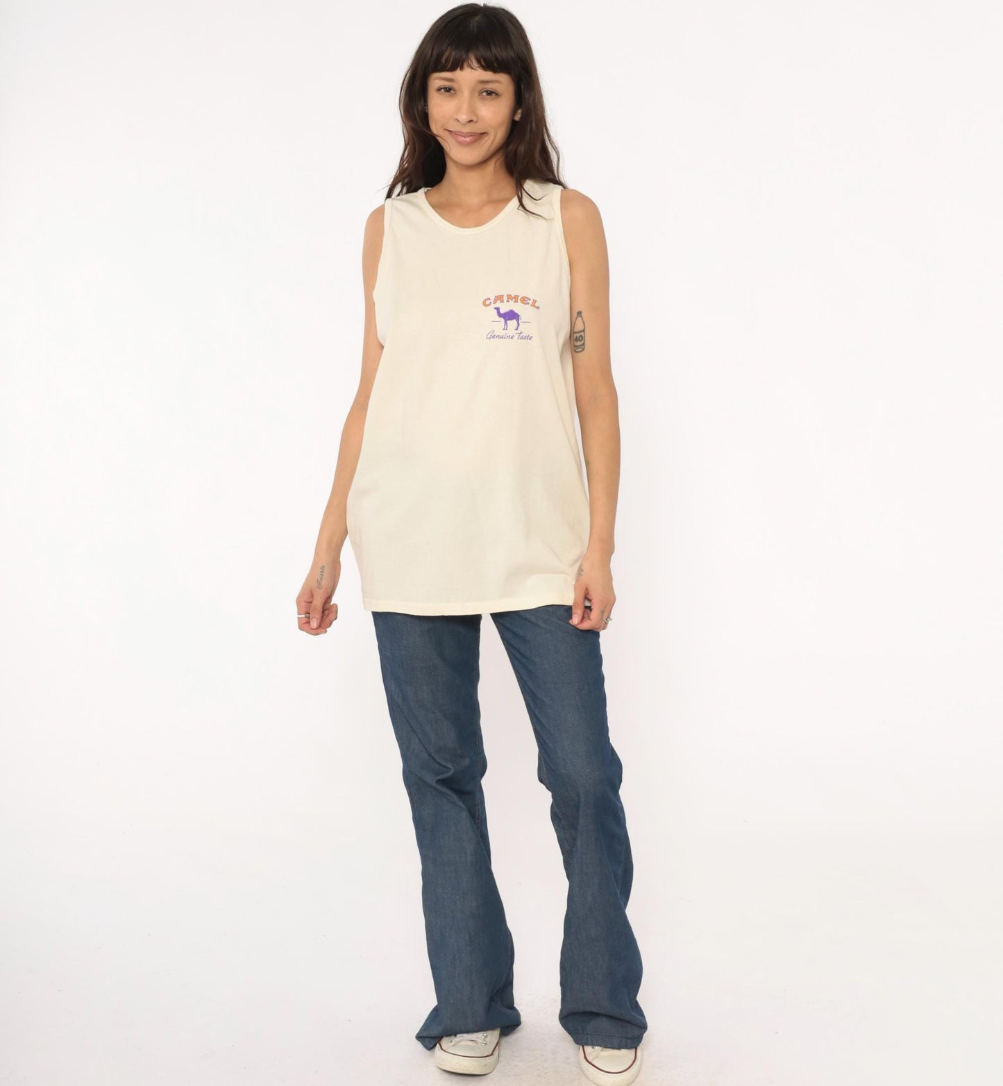 90s Camel Cigarettes Graphic Tank Top Purple Cream Cotton Extra Large XL