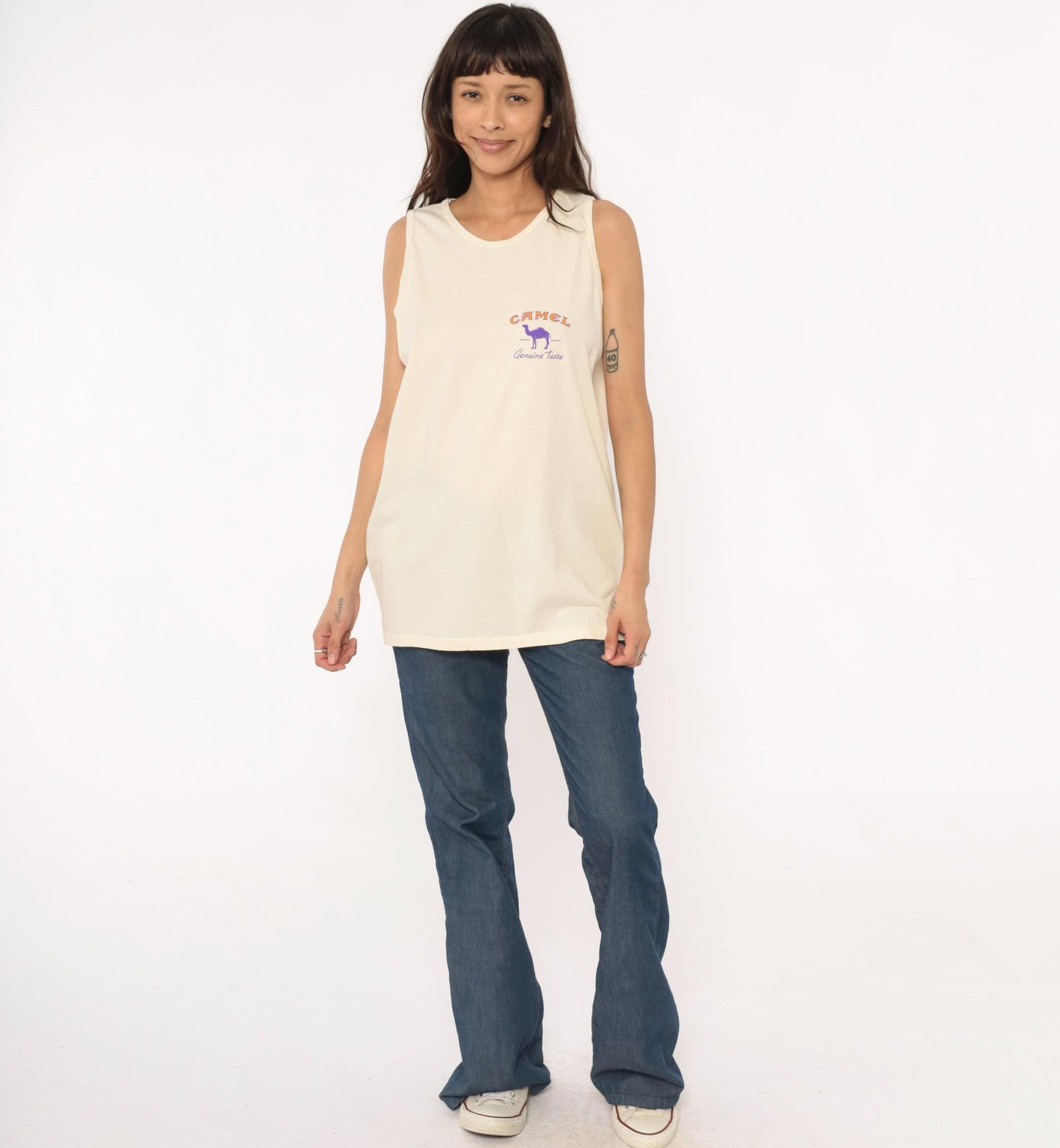 90s Camel Cigarettes Graphic Tank Top Purple Cream Cotton Extra Large XL