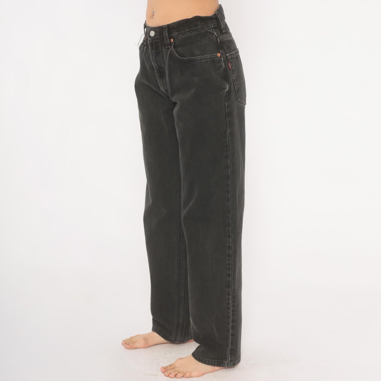 2000s Levi's 550 Faded Black High-Waisted Straight Leg Jeans 33 34