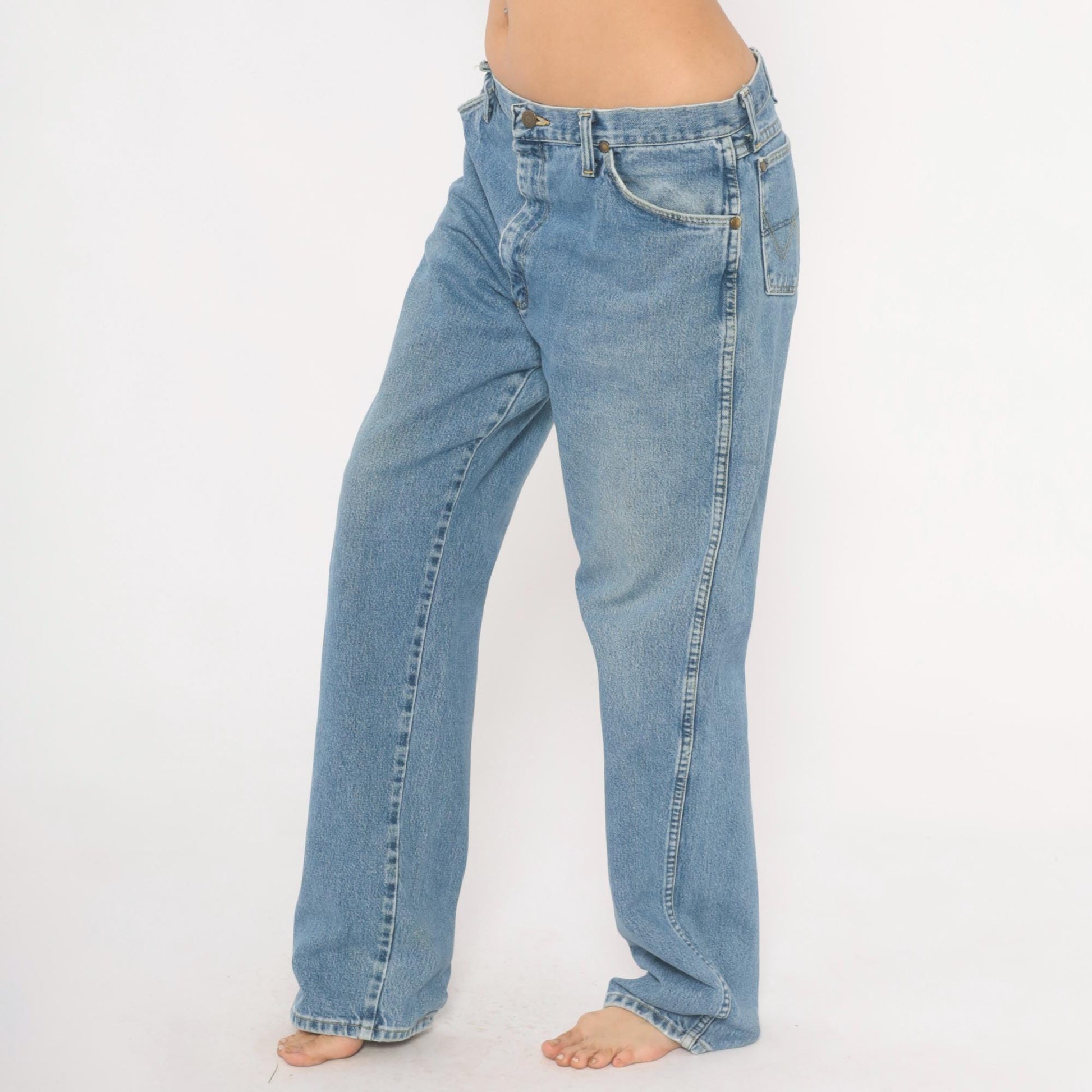 Wrangler Straight Leg Jeans 90s Light Wash Denim 35x34