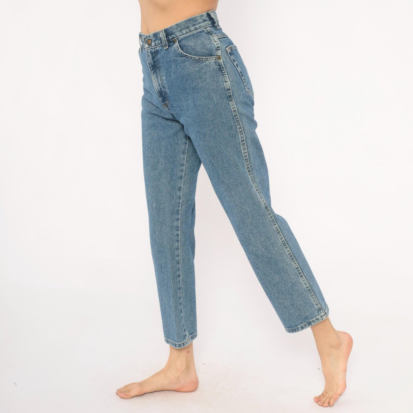 Wrangler Cropped High Rise Straight Leg Jeans Medium Stonewash Blue 00s