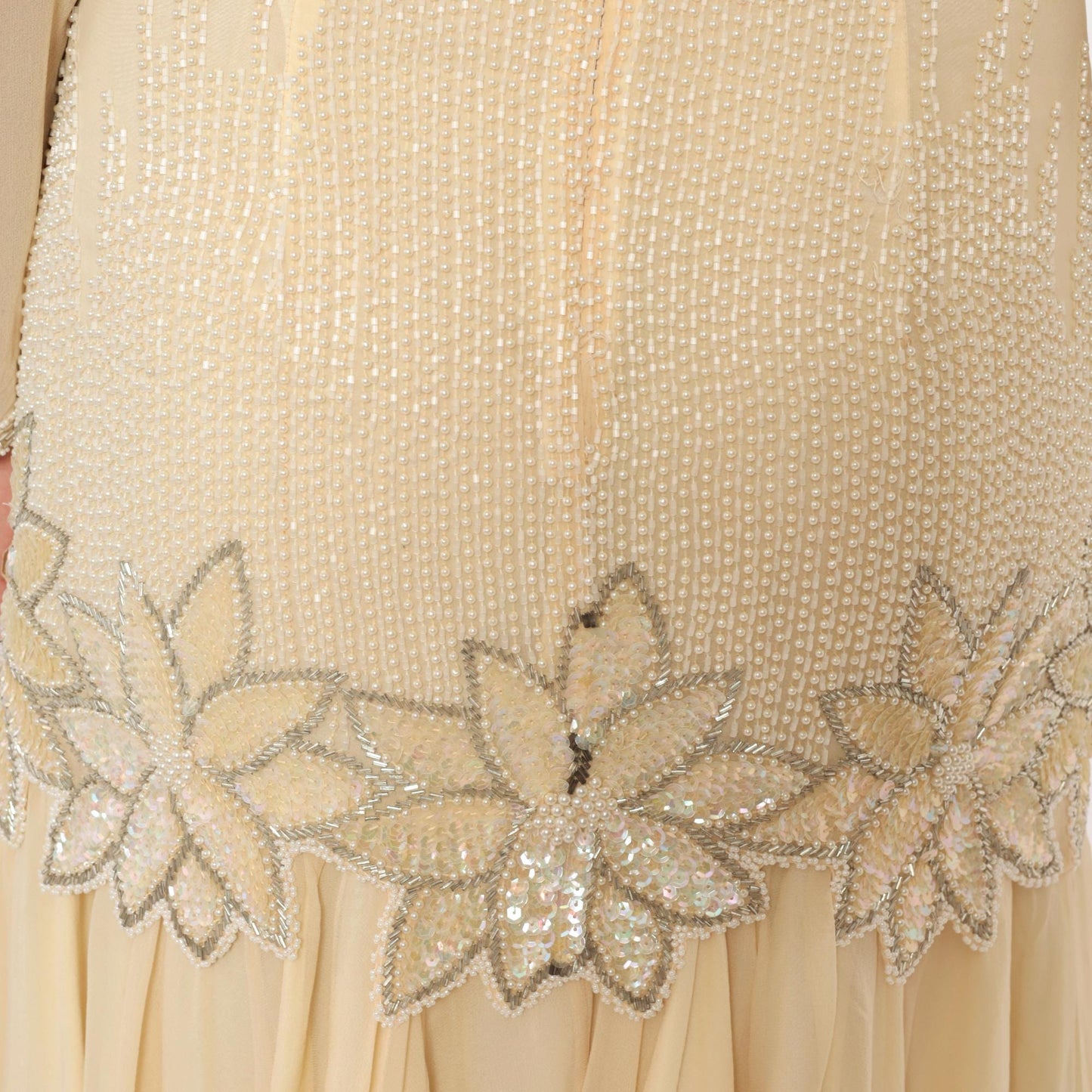 80s Sho Max Originals Silk Dress Beaded Drop Waist Cream Medium M