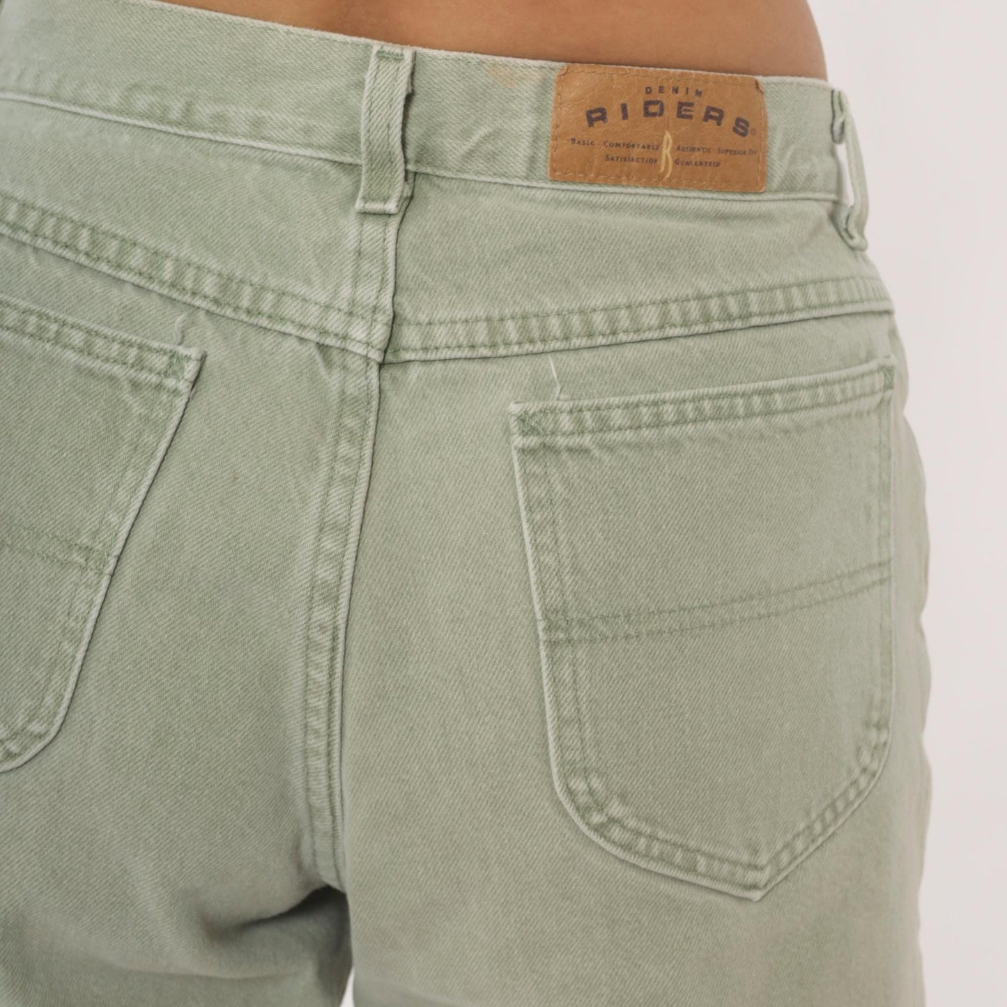90s Riders Sage Green High-Waisted Mom Jeans Tapered Straight Leg 30W