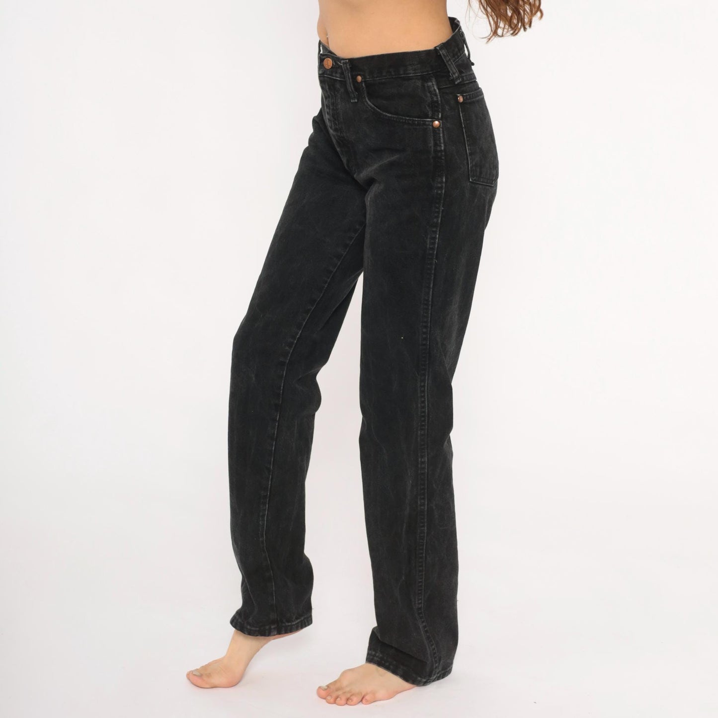 90s Wrangler Black Faded Straight Leg High Rise Jeans Cotton Small S