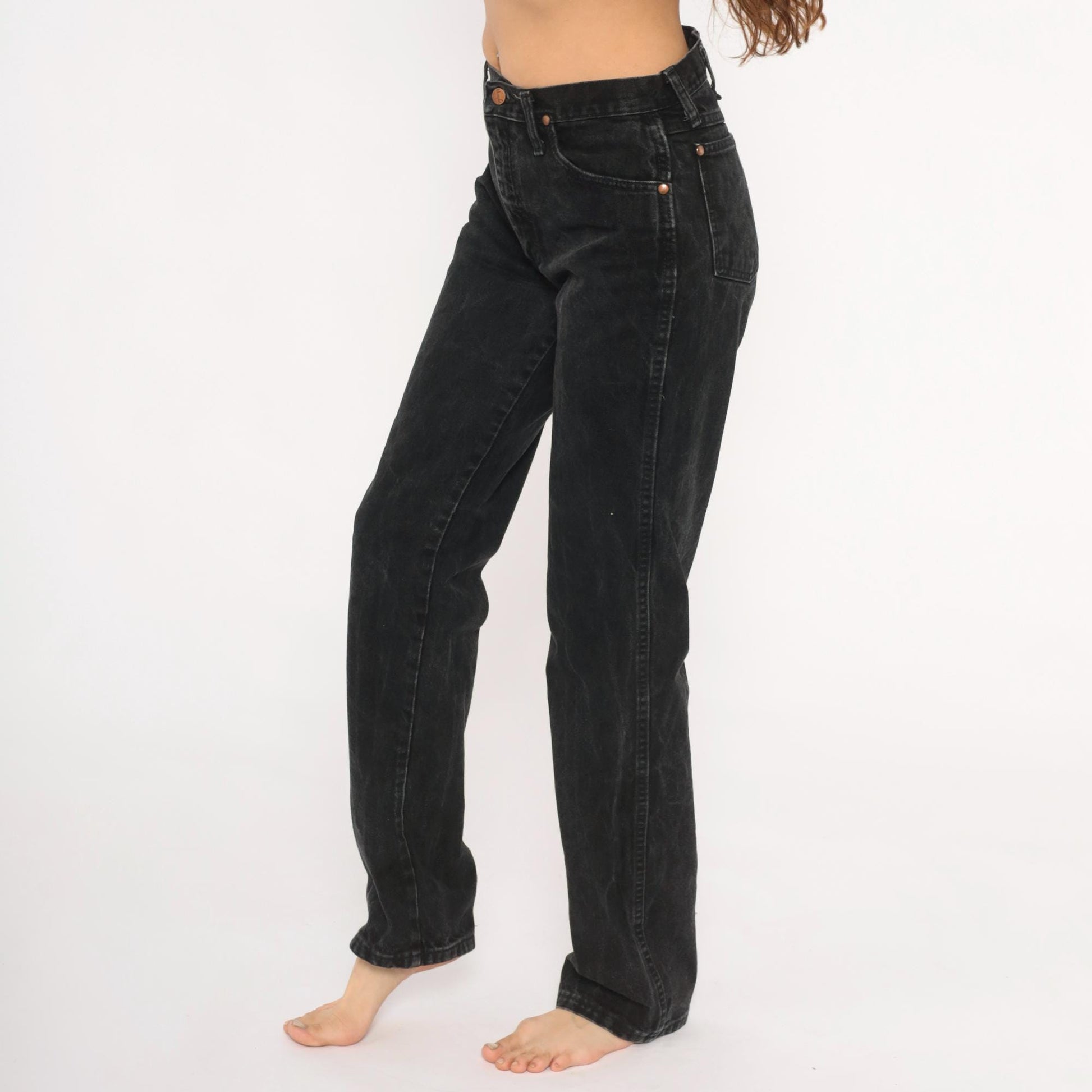 90s Wrangler Black Faded Straight Leg High Rise Jeans Cotton Small S