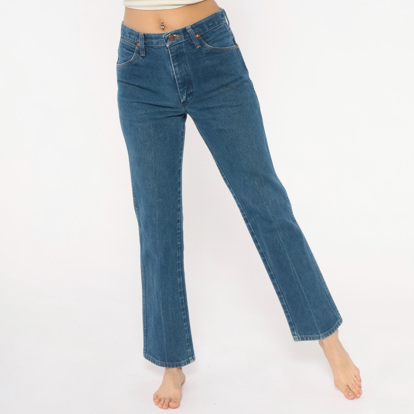 90s Wrangler High Waisted Straight Leg Jeans Medium Wash Blue Denim Small