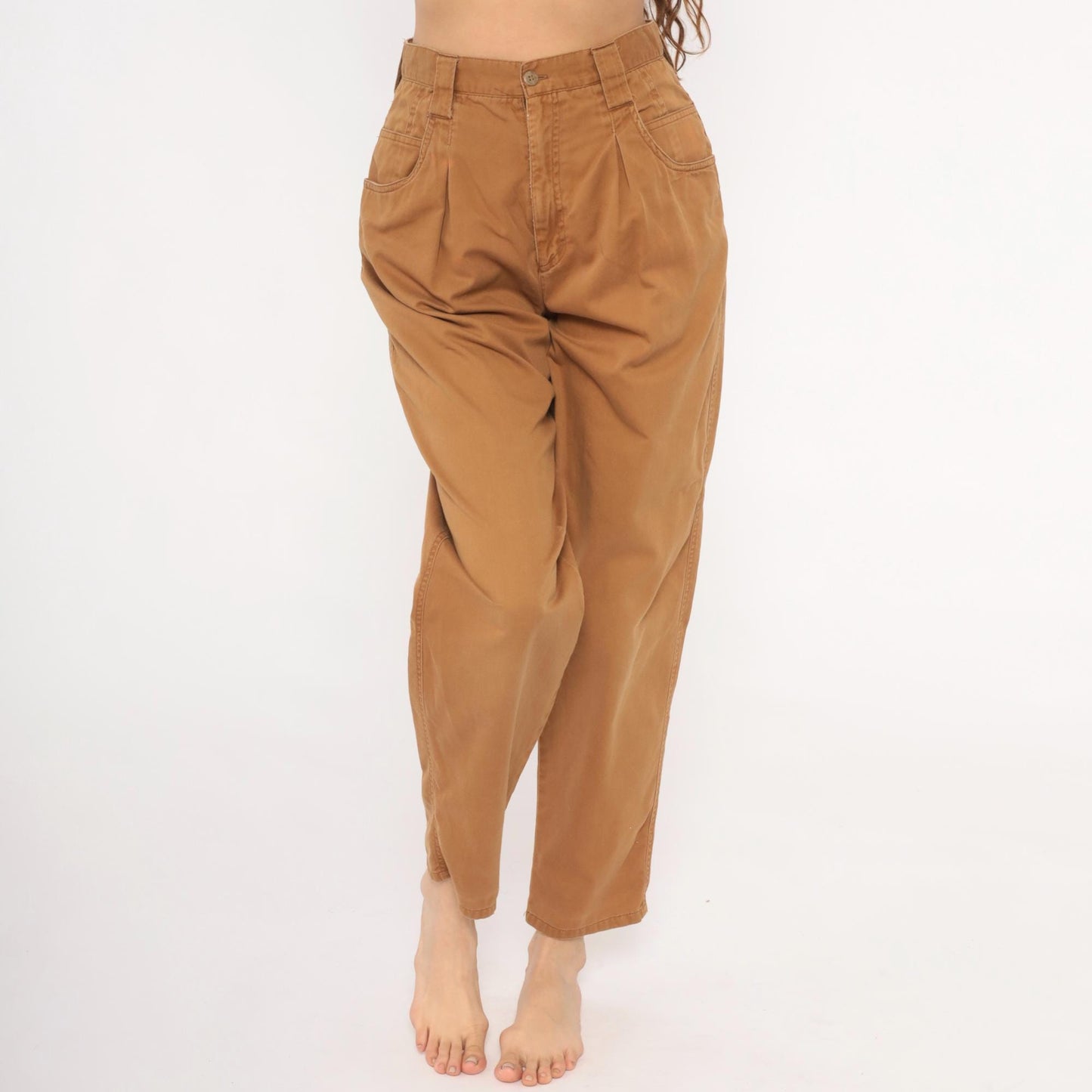 90s Pleated Trousers Mustard Cotton High Waisted Tapered Small S
