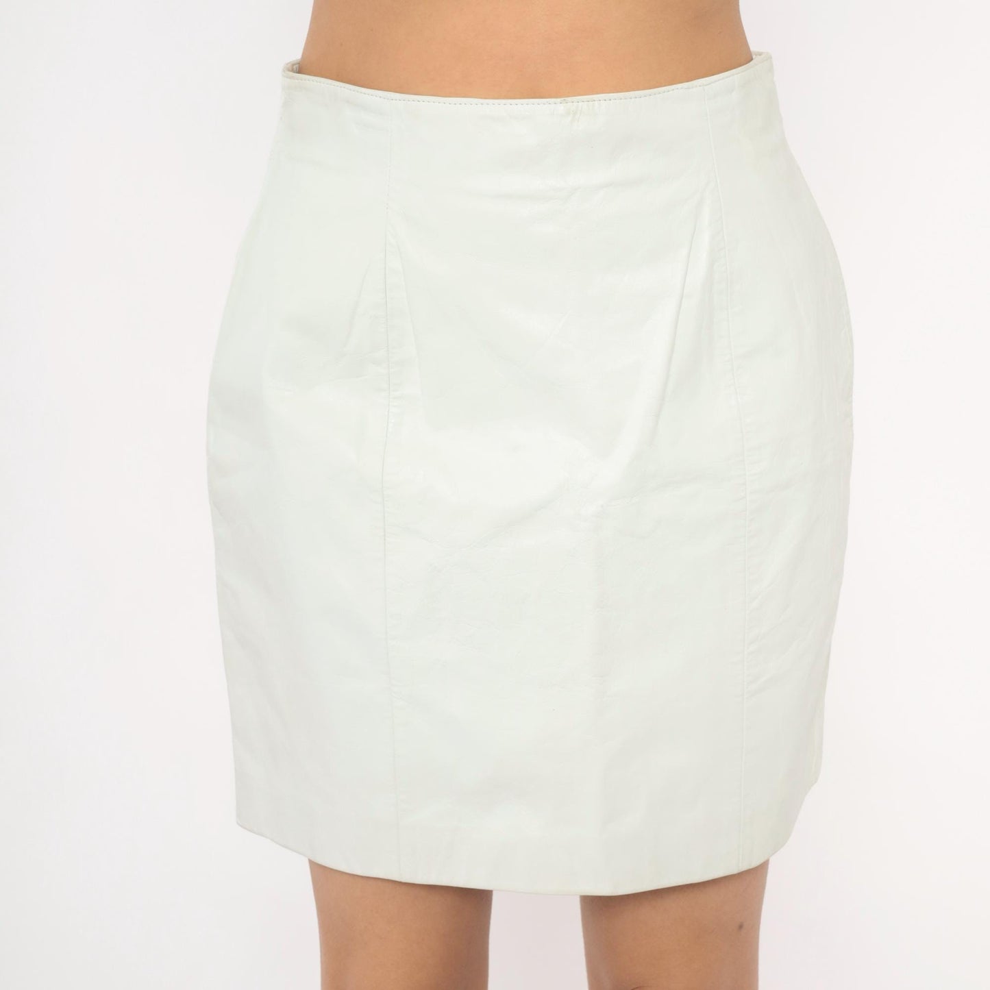 90s Byrnes & Baker White Leather Mini Skirt High Waist Pencil Medium M