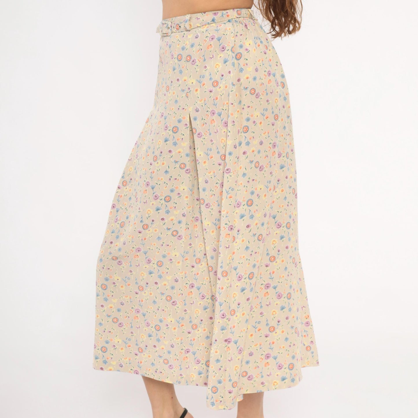 80s FT Studio Floral Midi Skirt Cream Pastel Ditsy Small Medium