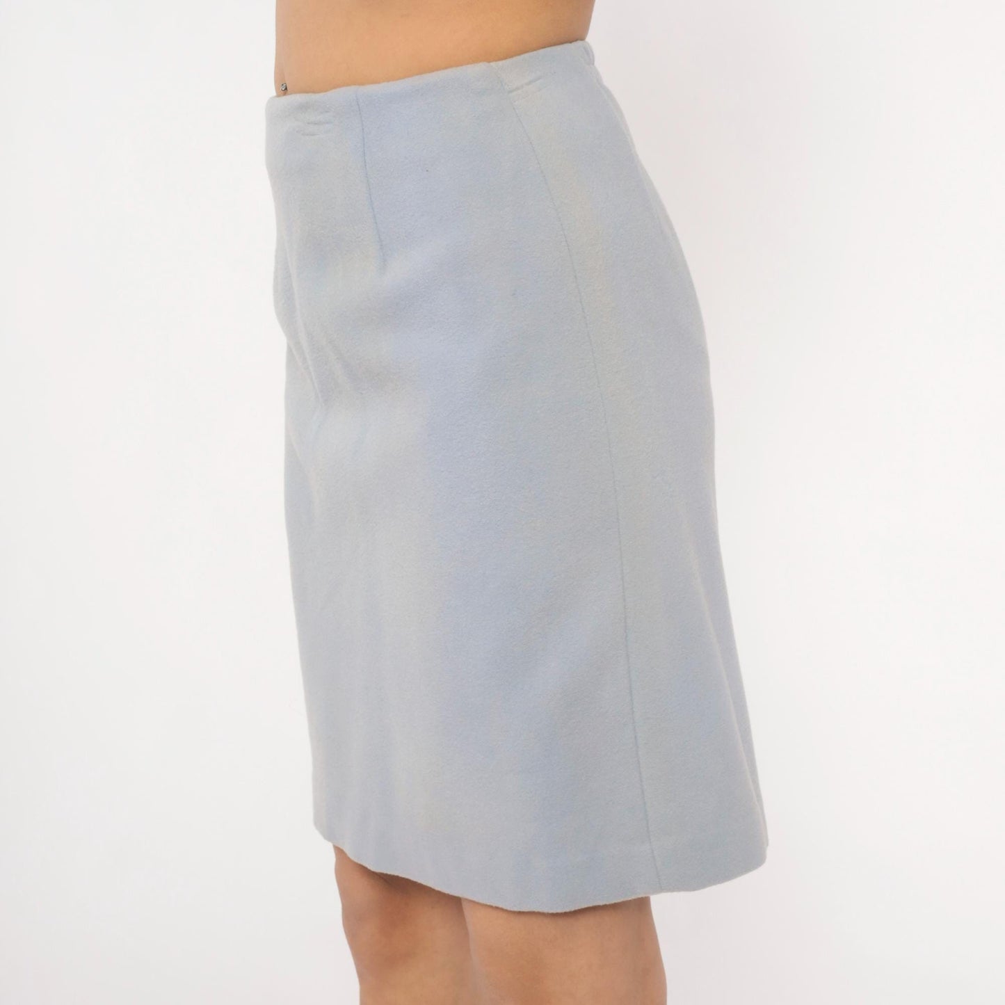 80s Precious Fibers Pencil Skirt Baby Blue Wool Cashmere High Waist Small S