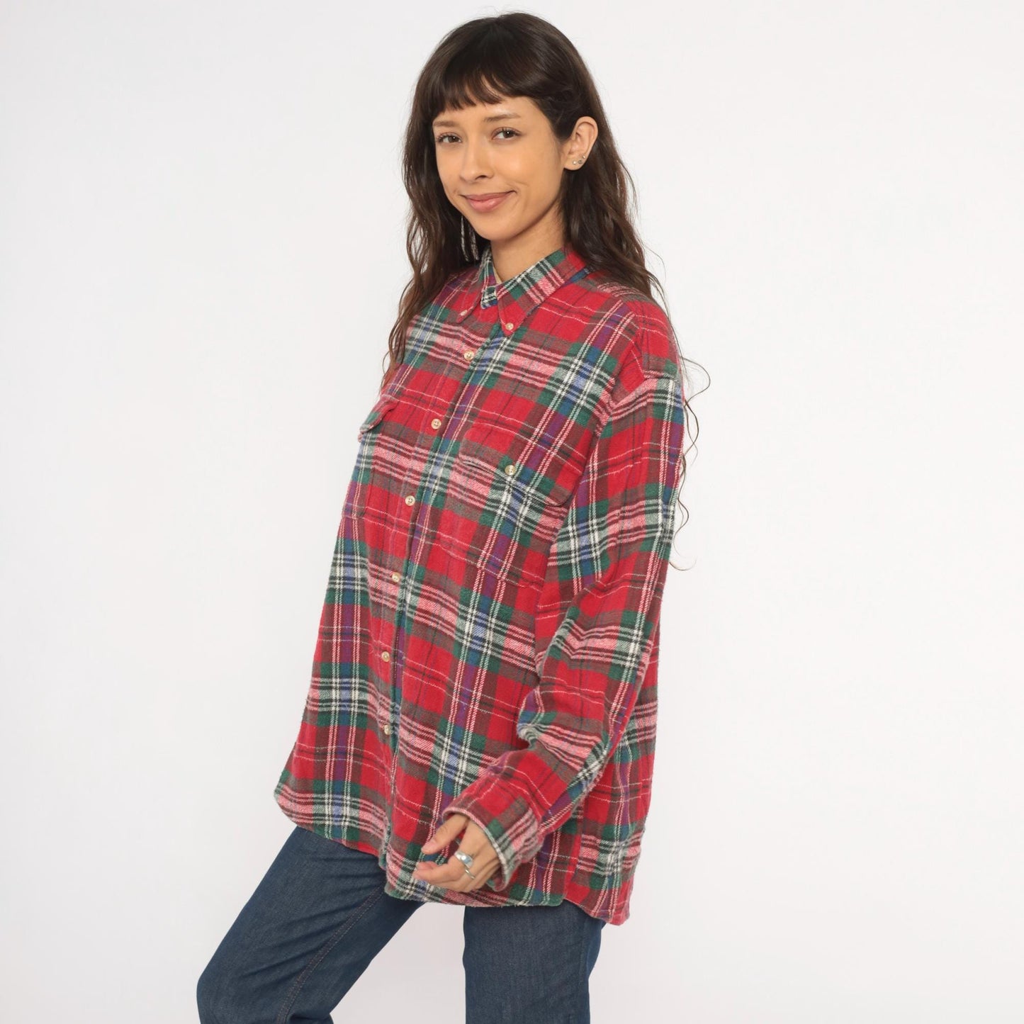 90s Claybrooke Outdoors Flannel Shirt Red Tartan Plaid Cotton Button Down Large