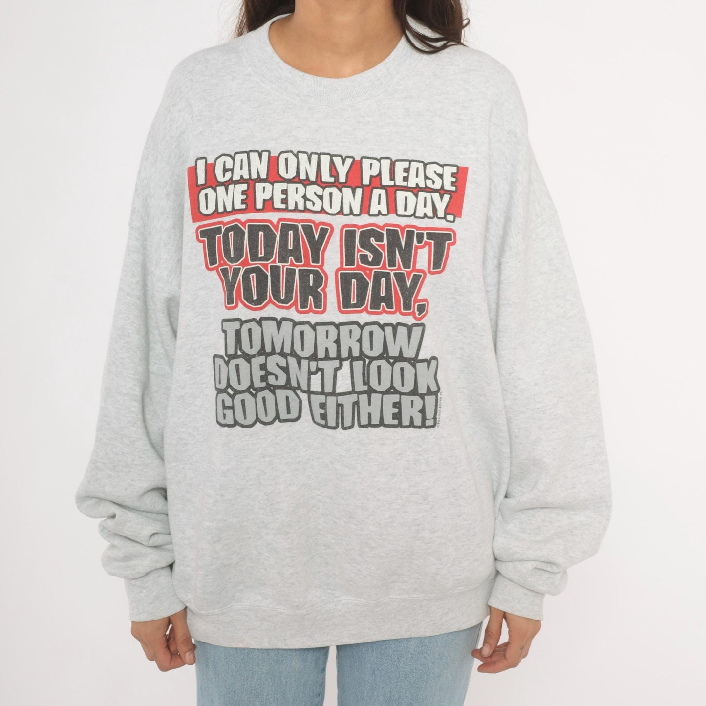 90s Fruit of the Loom Graphic Sweatshirt Grey Sarcastic Quote Crewneck Extra Large XXL