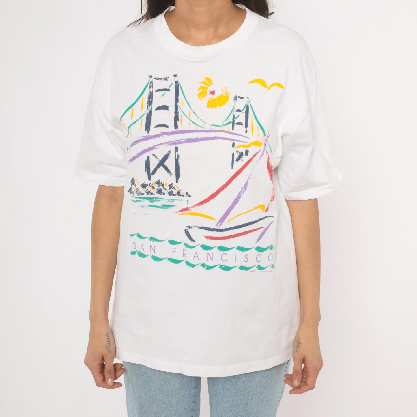 90s San Francisco Golden Gate Bridge Graphic Tee Cotton Unisex Large