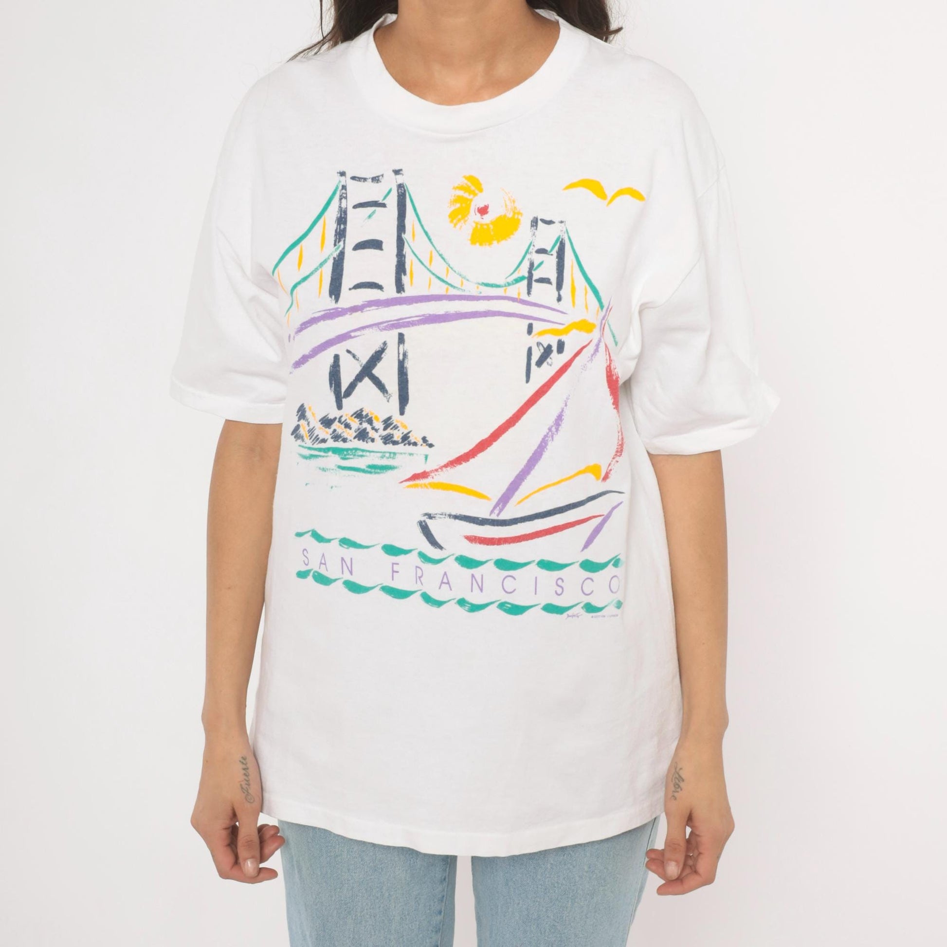 90s San Francisco Golden Gate Bridge Graphic Tee Cotton Unisex Large