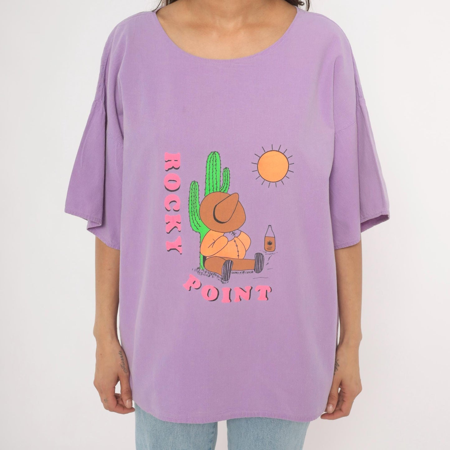 90s Rocky Point Cactus Graphic Tee Purple Lavender Desert Cowboy XL