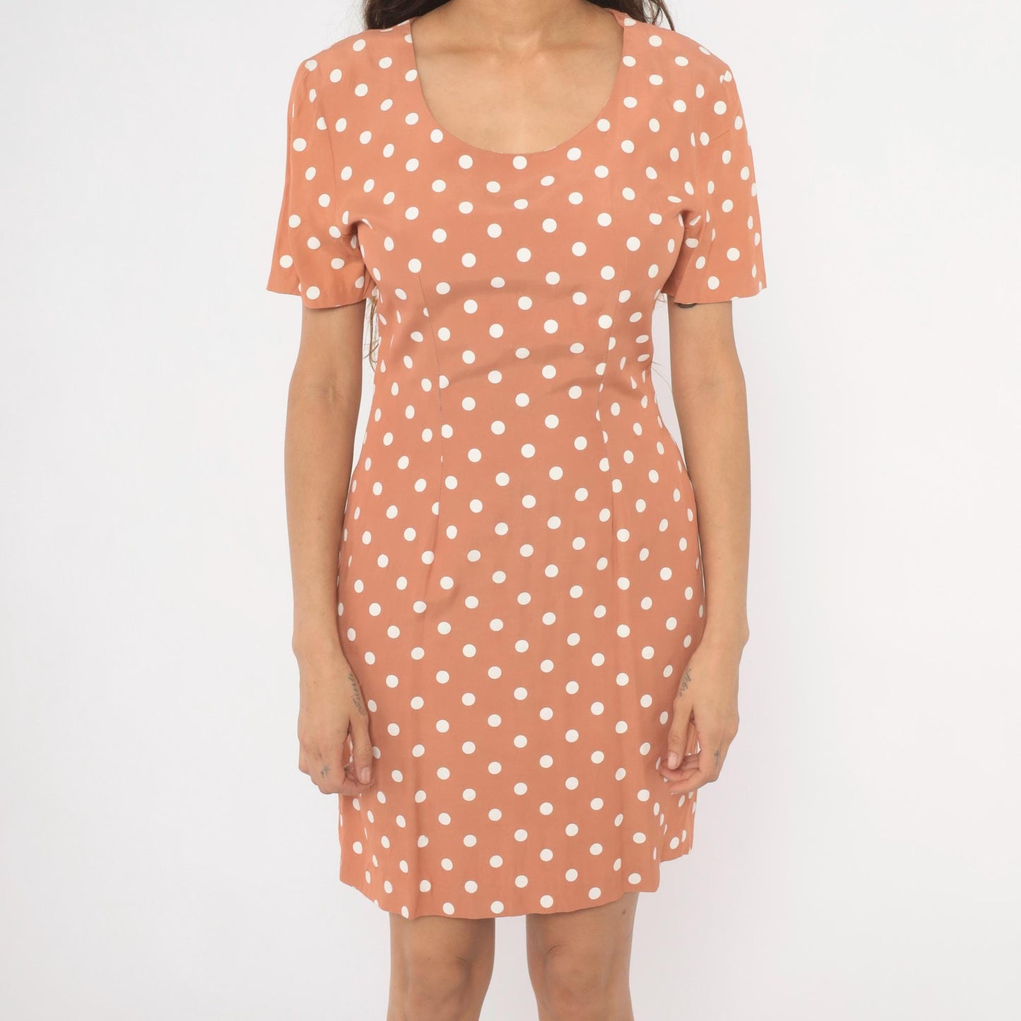 80s My Michelle Polka Dot Mini Dress Salmon Pink White Small S