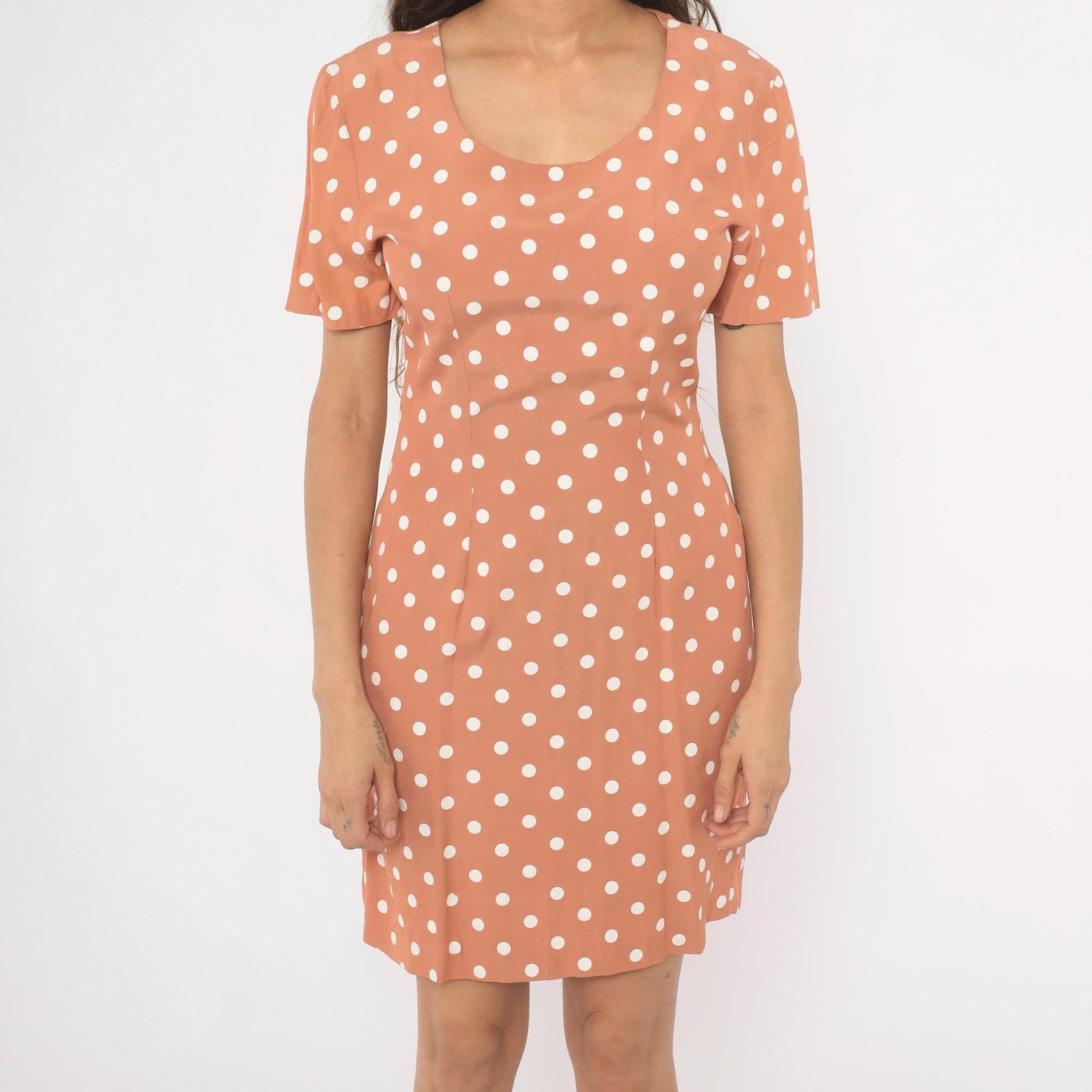 80s My Michelle Polka Dot Mini Dress Salmon Pink White Small S