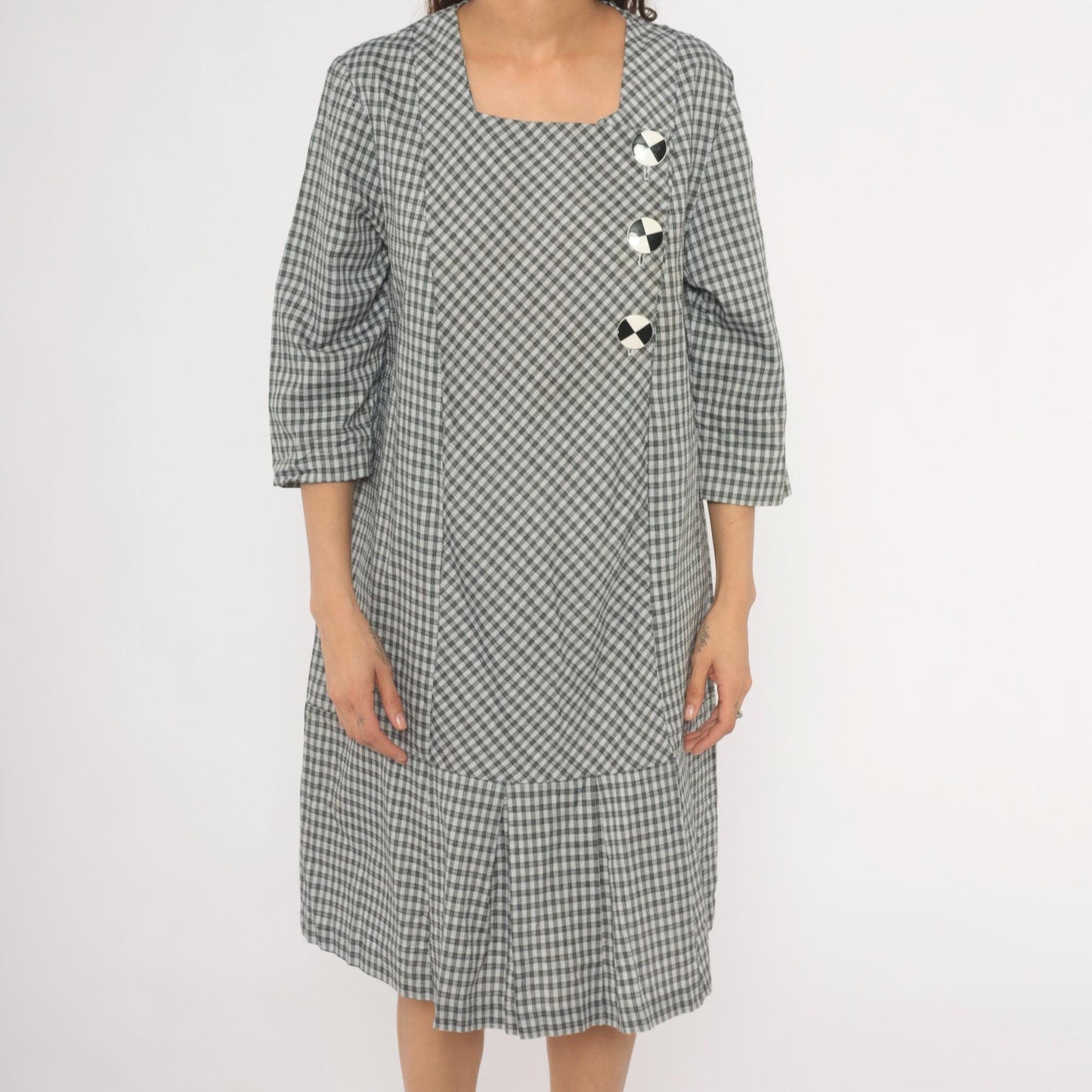 90s Be My Baby Black White Gingham Check Dress Square Neck Medium M
