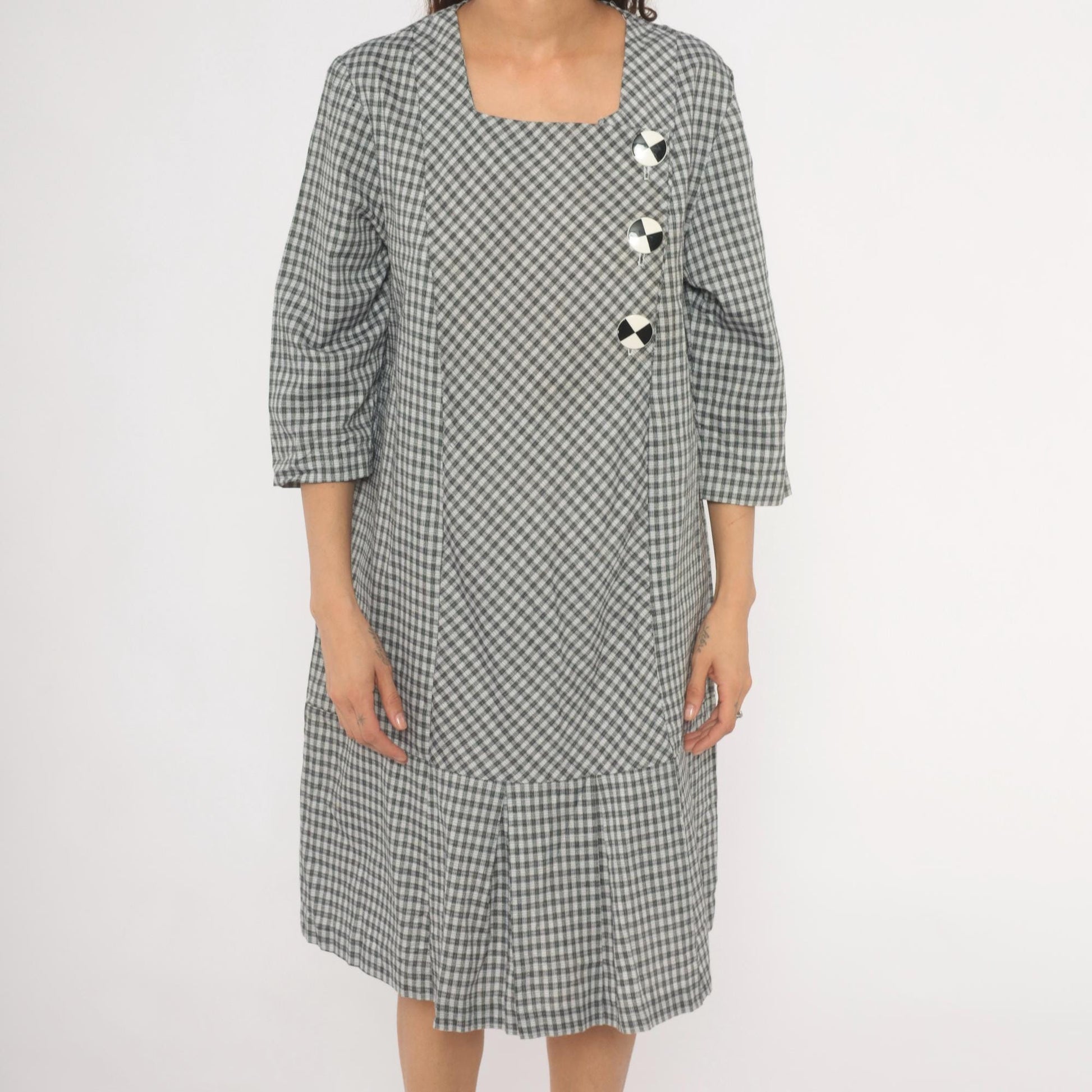 90s Be My Baby Black White Gingham Check Dress Square Neck Medium M