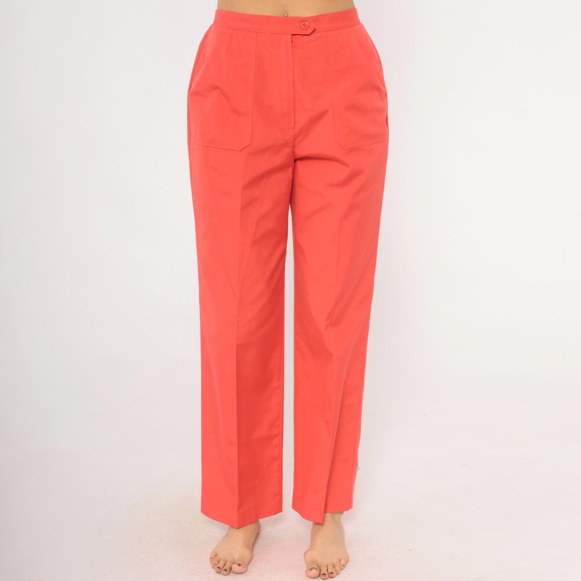 80s Koret Salmon Cotton Straight Leg Trousers High Waisted Small Medium