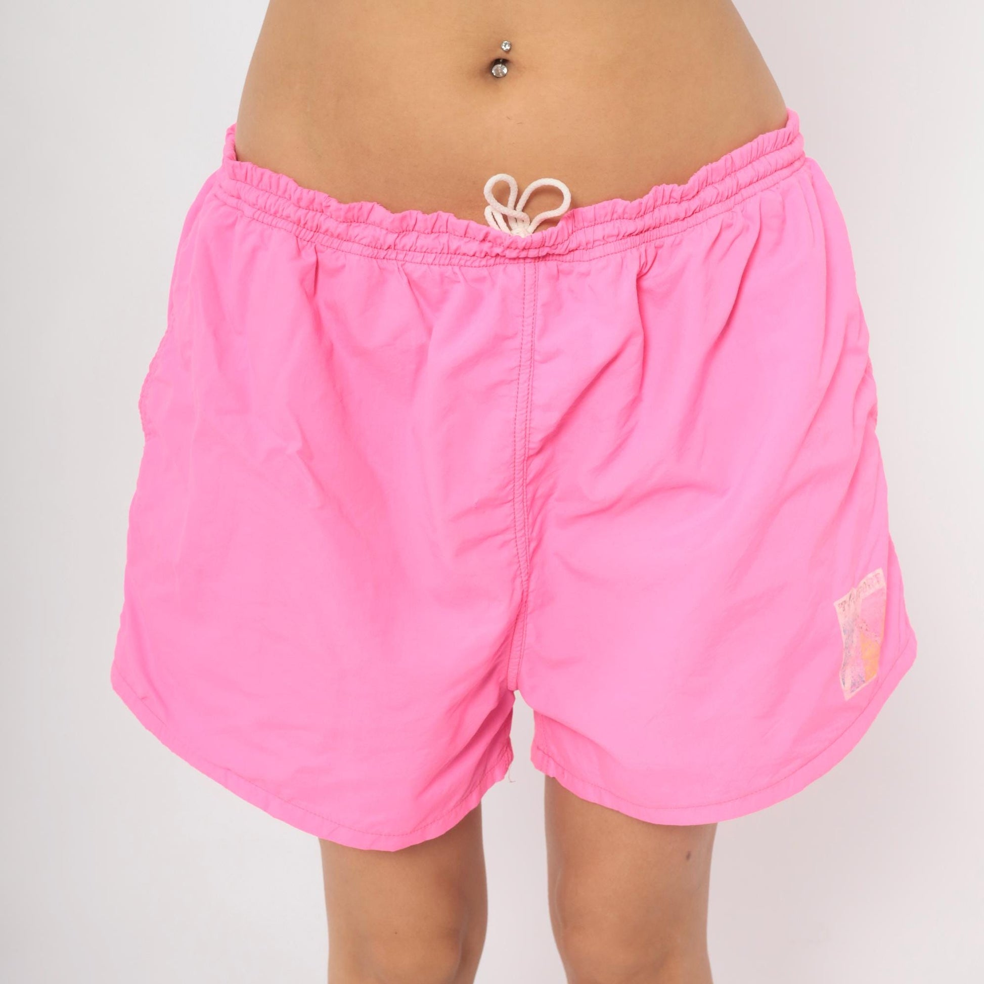 90s TYR Sport Hot Pink Swim Trunks Geometric Logo Neon Shorts Medium