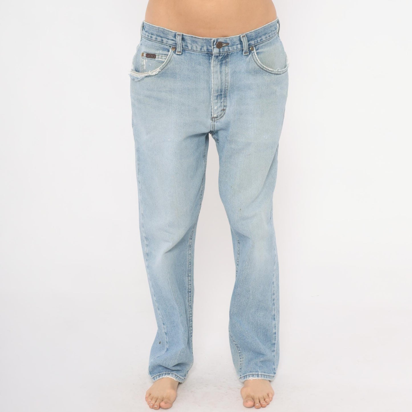 90s Lee Light Wash Straight Leg Jeans Distressed Denim 35W 30L