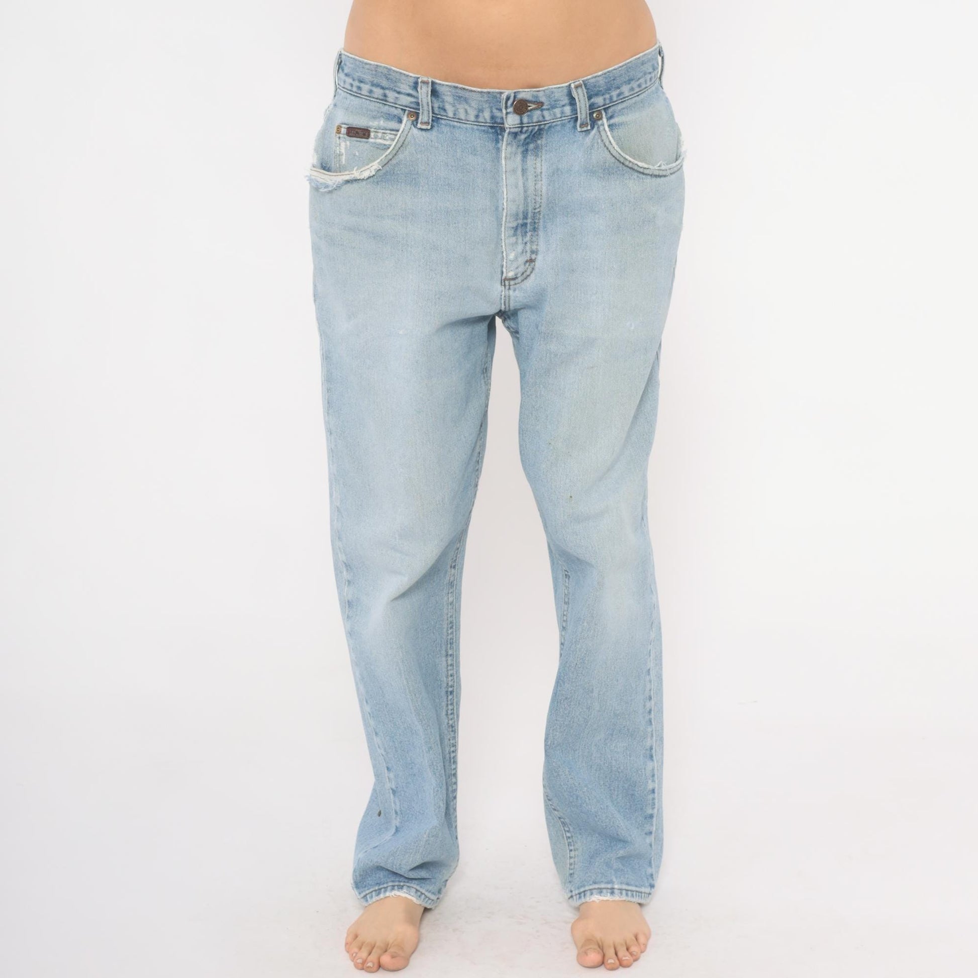 90s Lee Light Wash Straight Leg Jeans Distressed Denim 35W 30L