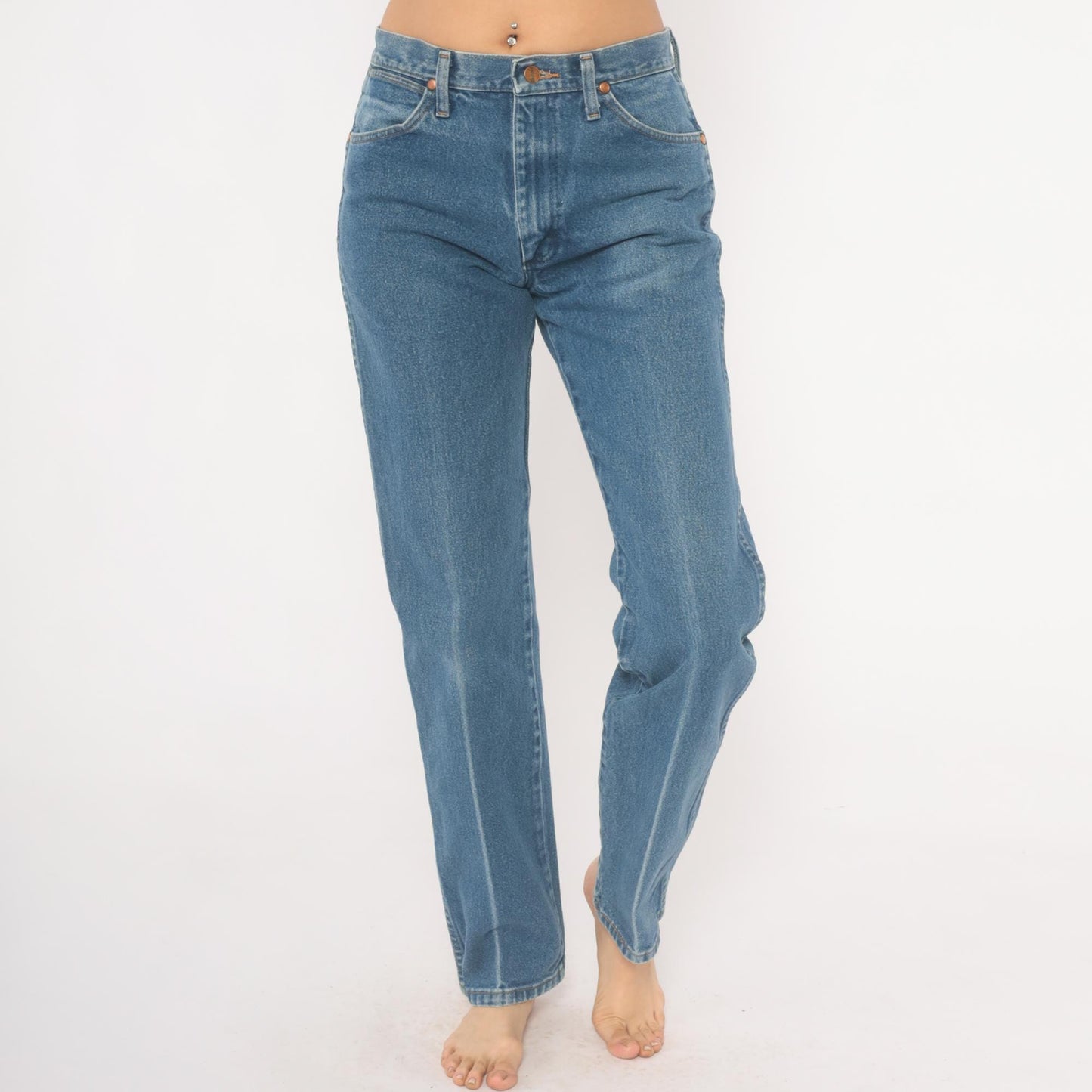Wrangler Straight Leg Jeans 2000s Medium Wash High Waisted Denim Blue 30x34