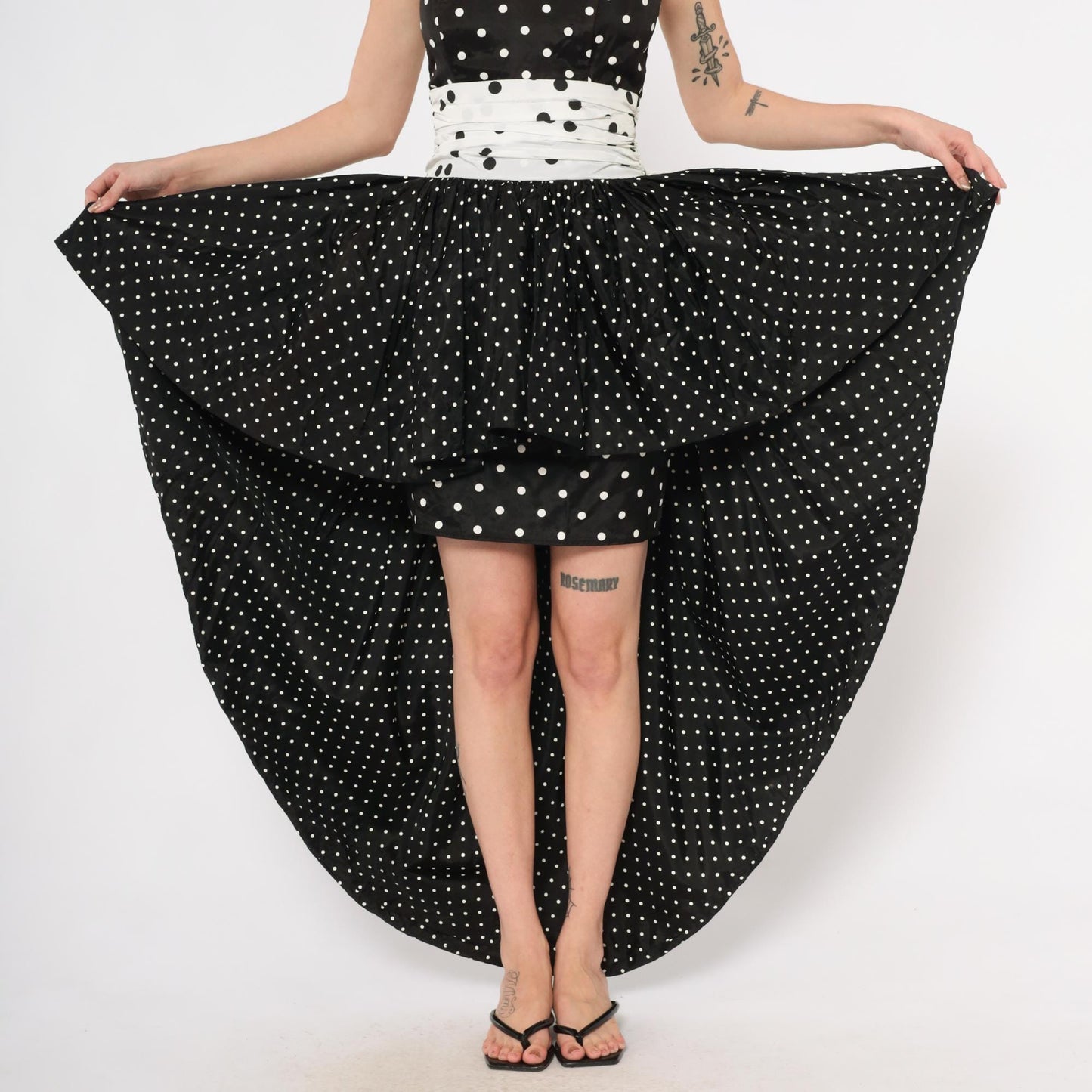 80s Jessica McClintock Gunne Sax Polka Dot Strapless Gown Black White Extra Small XS