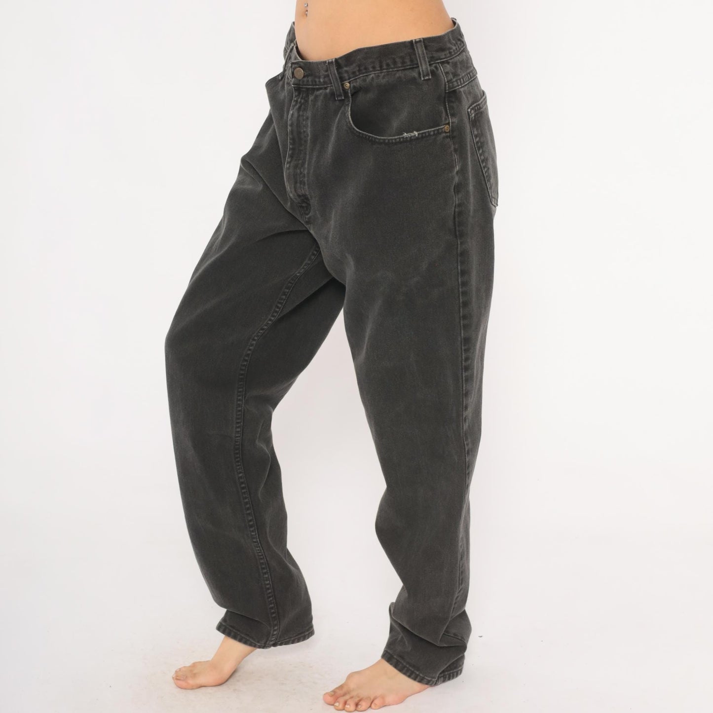 90s Eddie Bauer Faded Black Denim Jeans Straight Leg Relaxed Fit 38x34