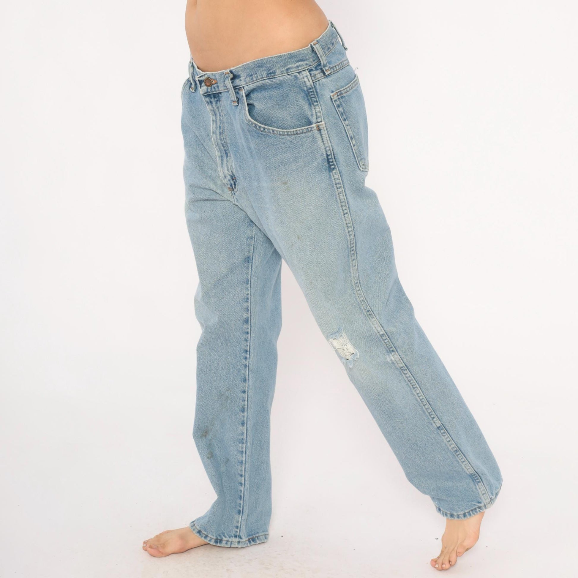 00s Rustler Light Wash Straight Leg Jeans Distressed Blue Denim 36x30