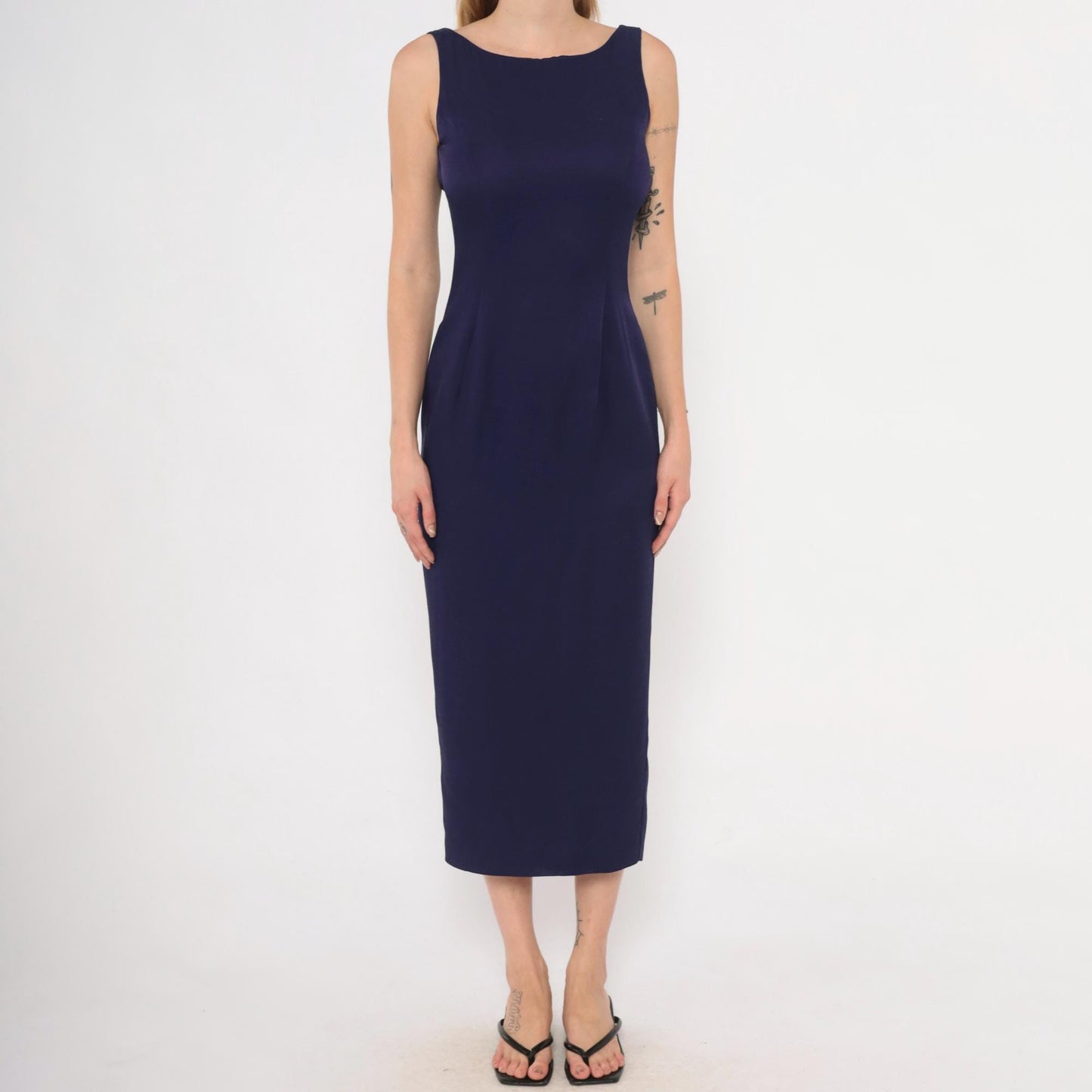 90s Scott McClintock Purple Sheath Dress Open Back Midi Plum Extra Small XS