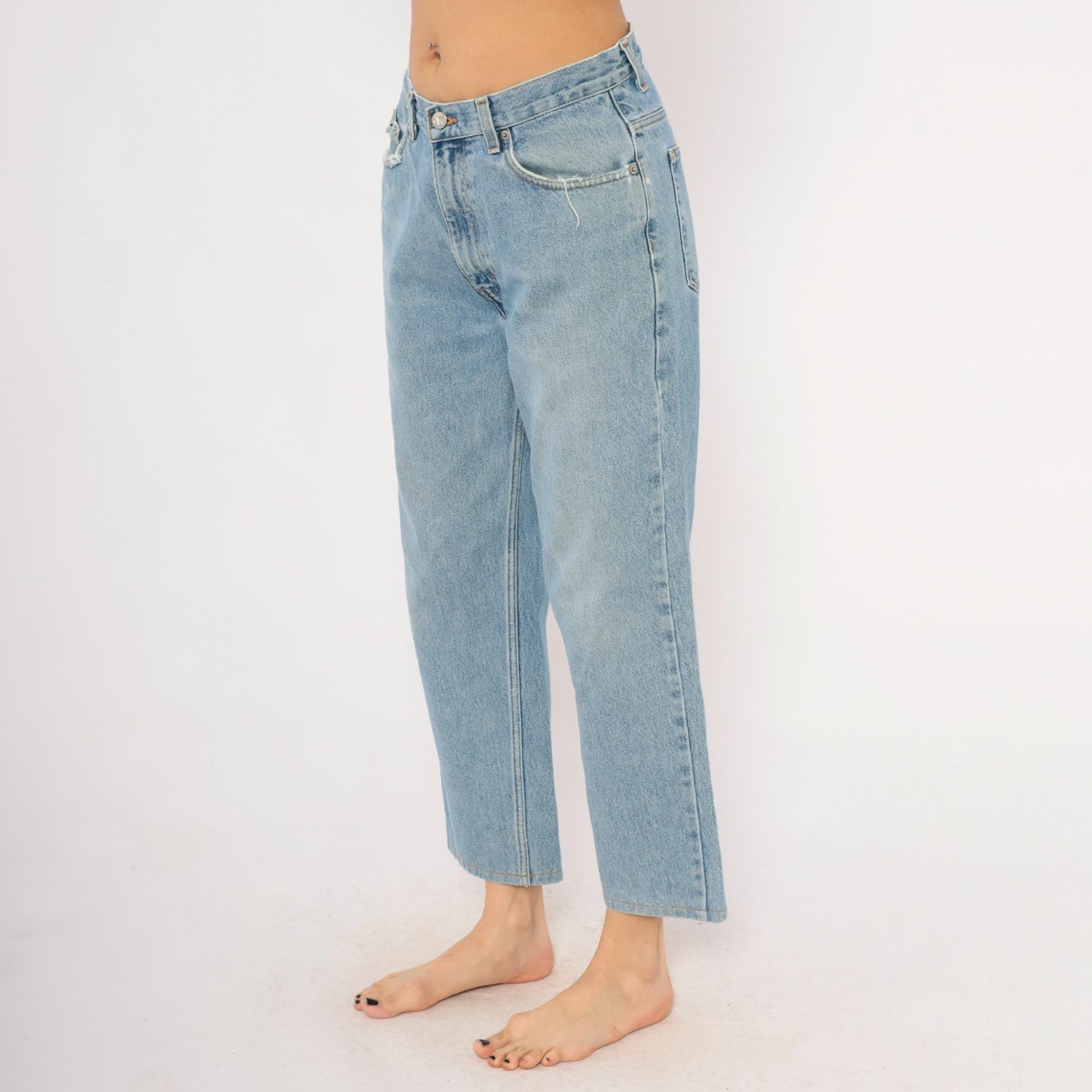 Calvin Klein Light Wash Straight Leg Jeans 00s Distressed Ankle Denim Medium