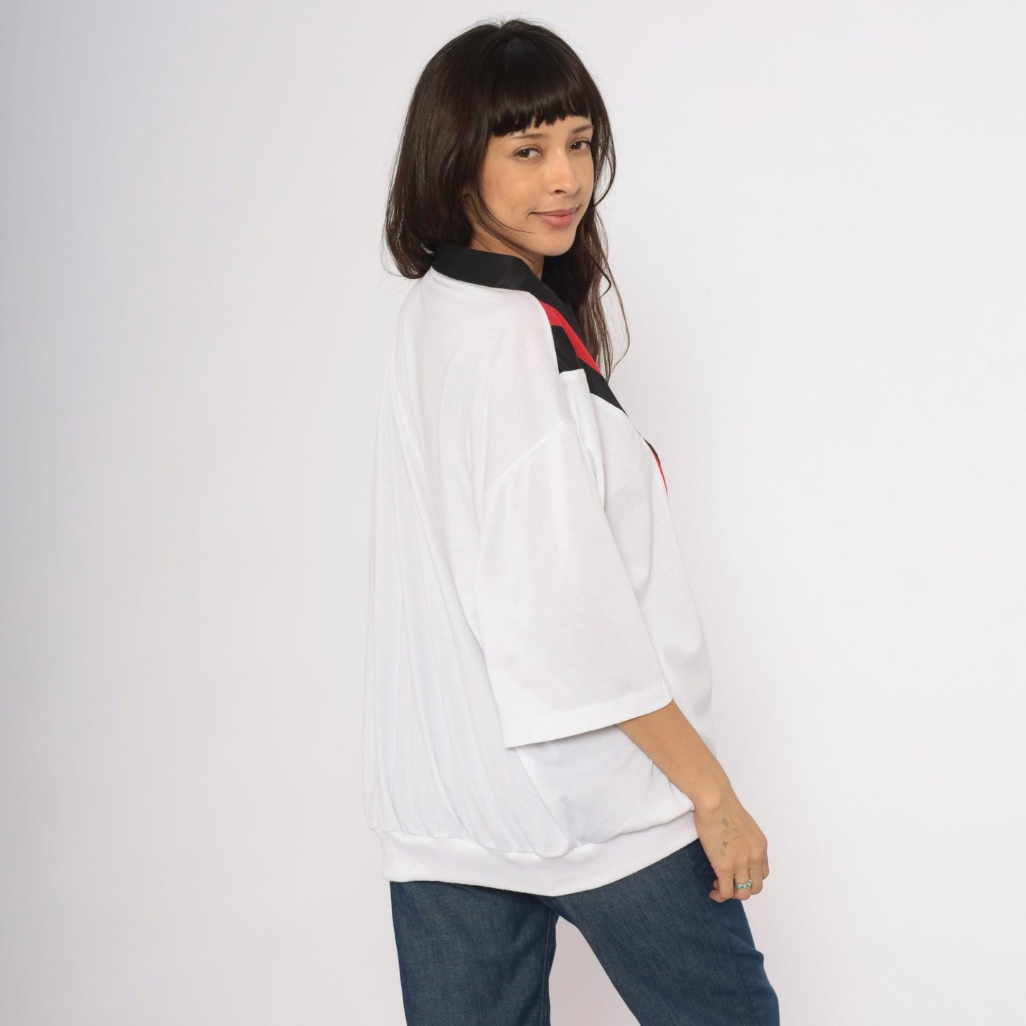 80s Envoy Colour Block Polo Chevron White Black Red Plus Size XXL