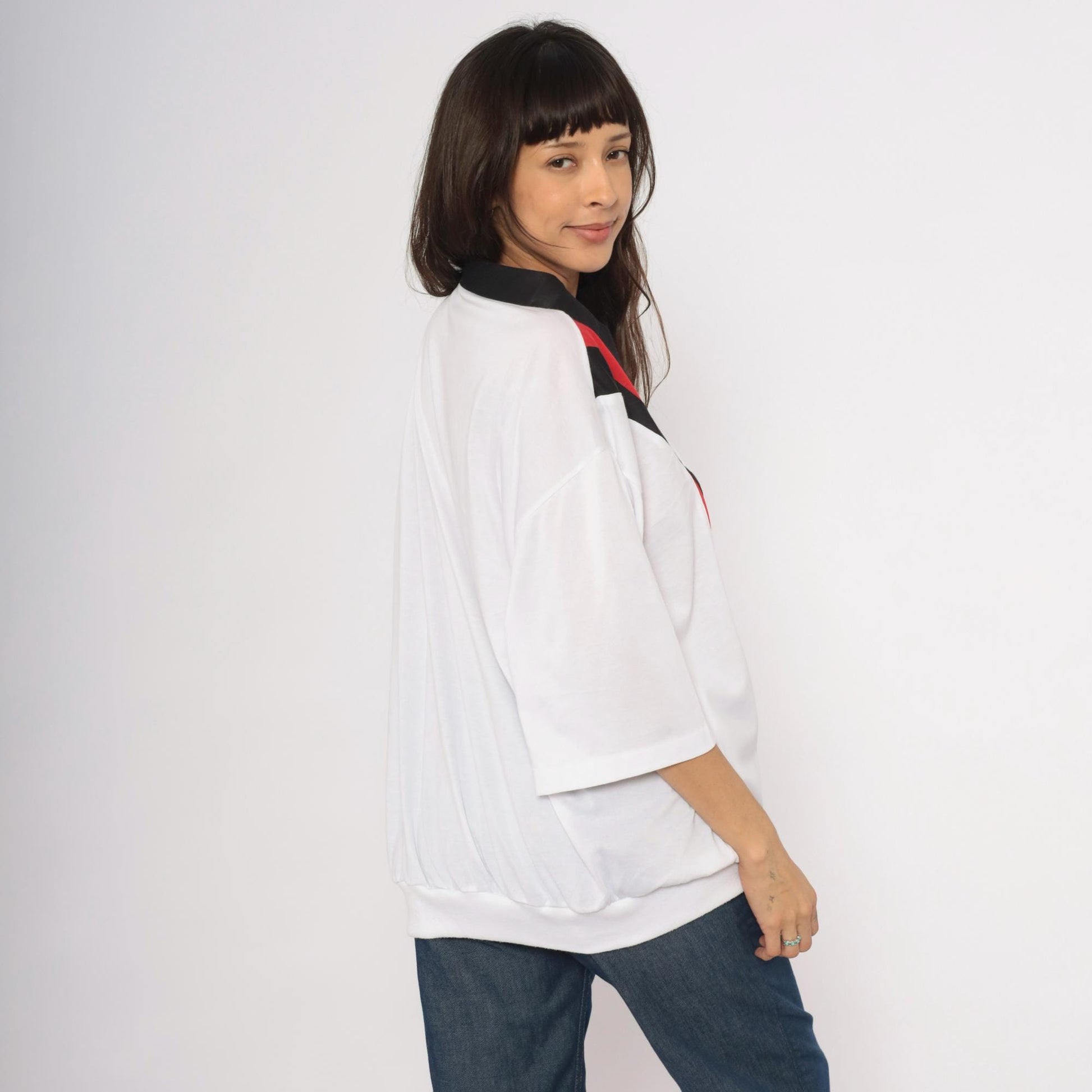 80s Envoy Colour Block Polo Chevron White Black Red Plus Size XXL