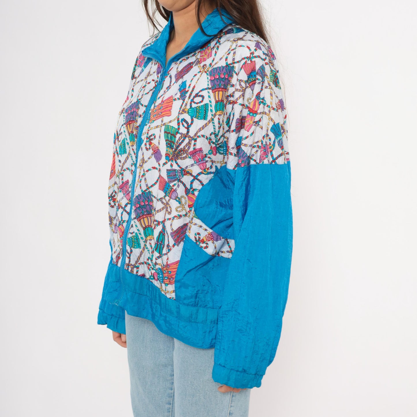 90s Westside Connection Windbreaker Teal White Crown Print Zip Jacket Large L