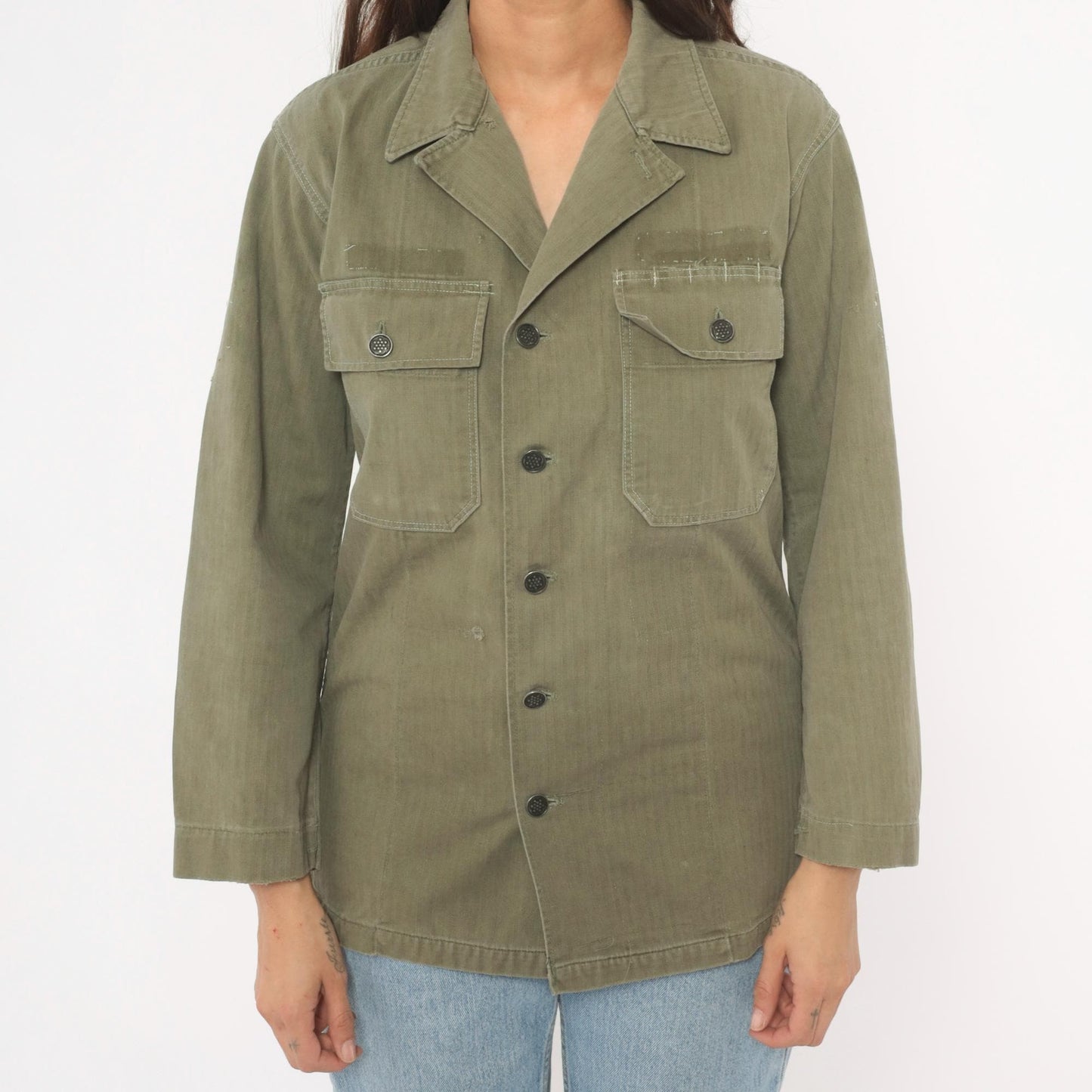 1940s HBT Military Field Jacket Olive Drab Cotton Army WWII Small