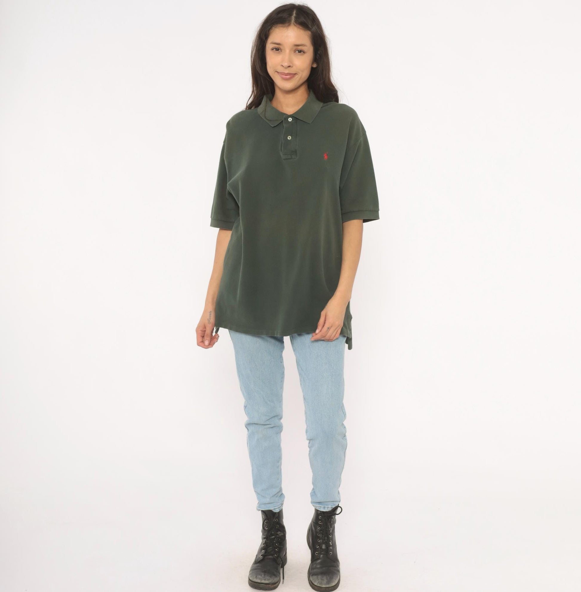 90s Polo Ralph Lauren Forest Green Cotton Pique Polo Shirt Large L