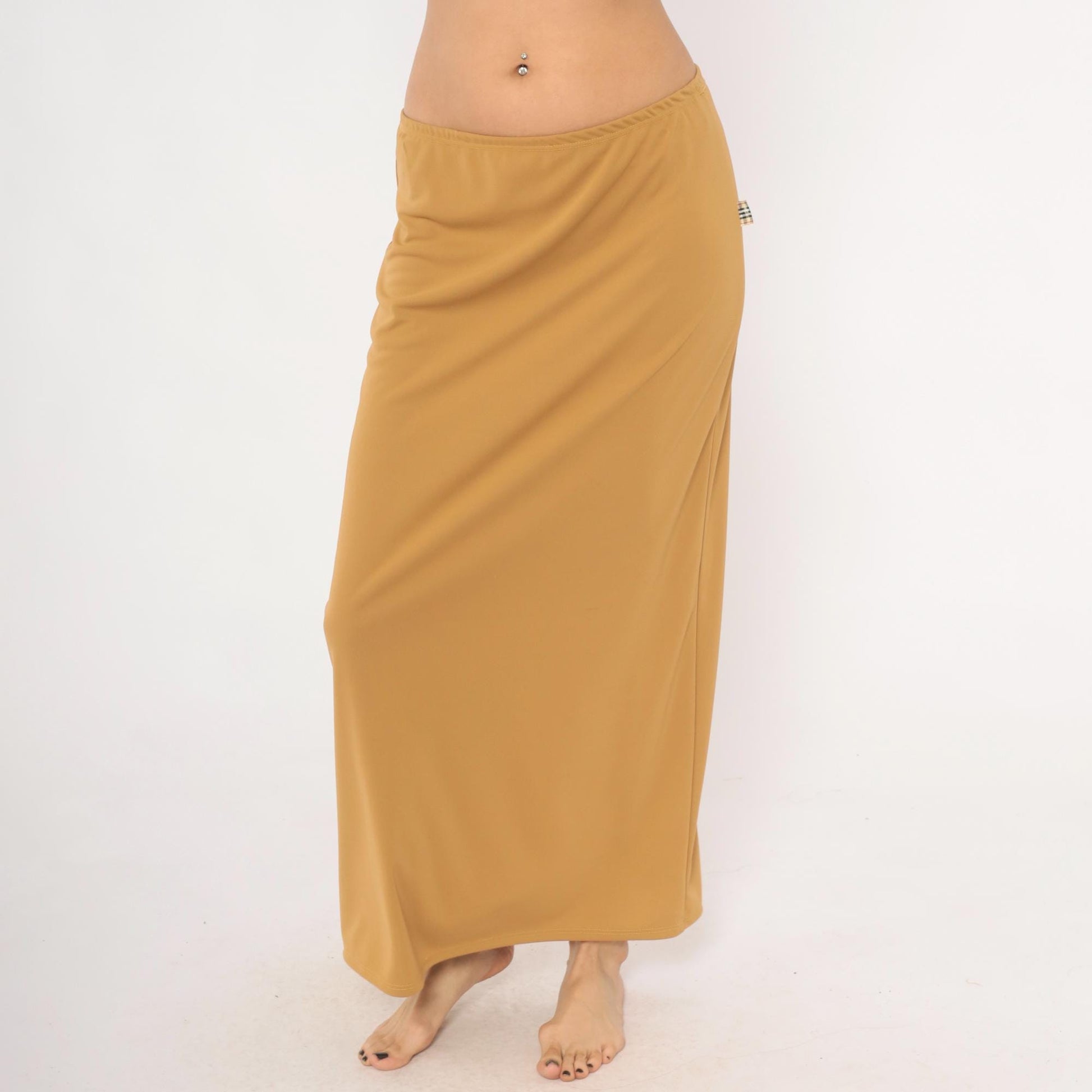 2000s Baby 0 Camel Maxi Skirt Tan A-Line Low Rise Elastic Waist Medium