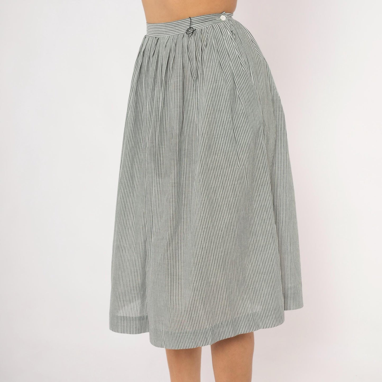 80s NR1 Grey Pinstripe Gathered Skirt Cotton Pleated High-Waisted Extra Small